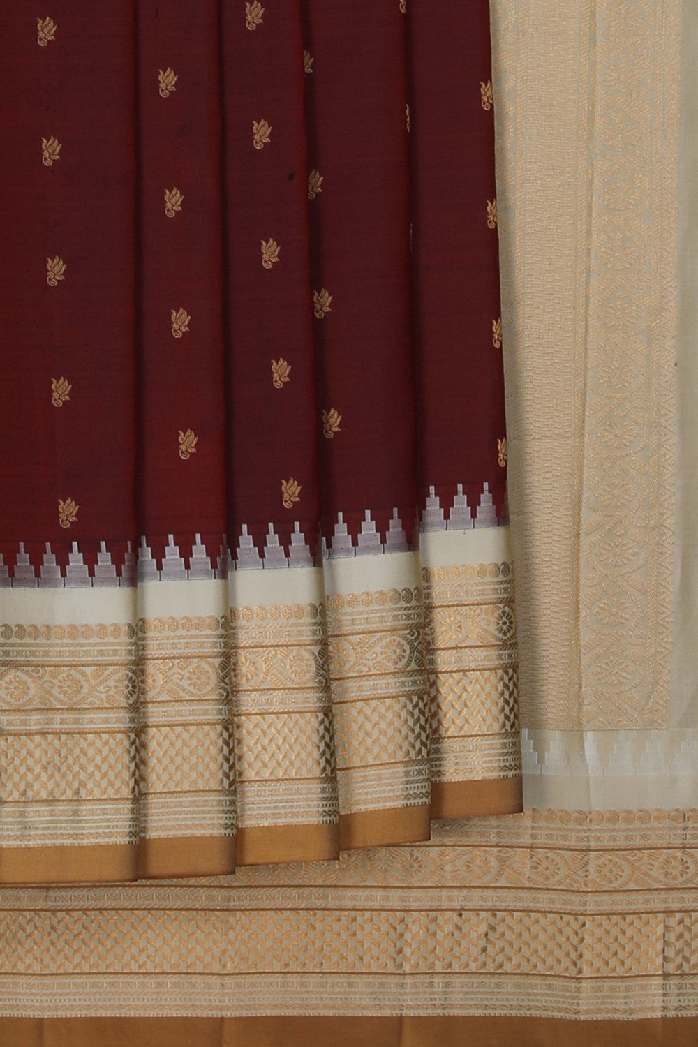 Image of Gadwal Silk Maroon Saree