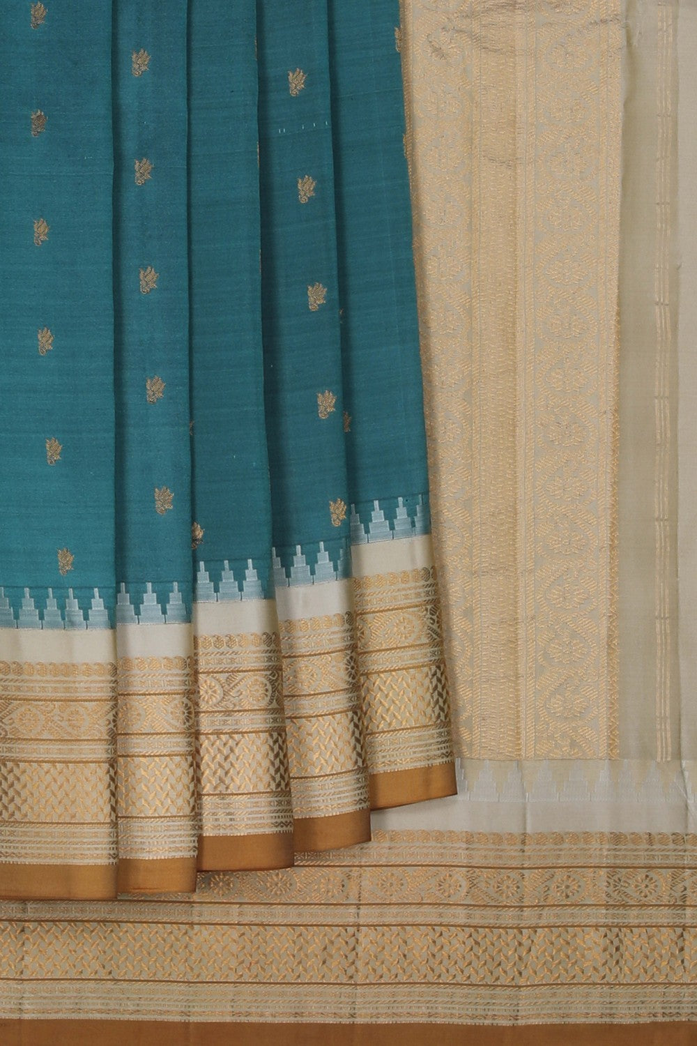 Image of Gadwal Silk Teal Blue Saree