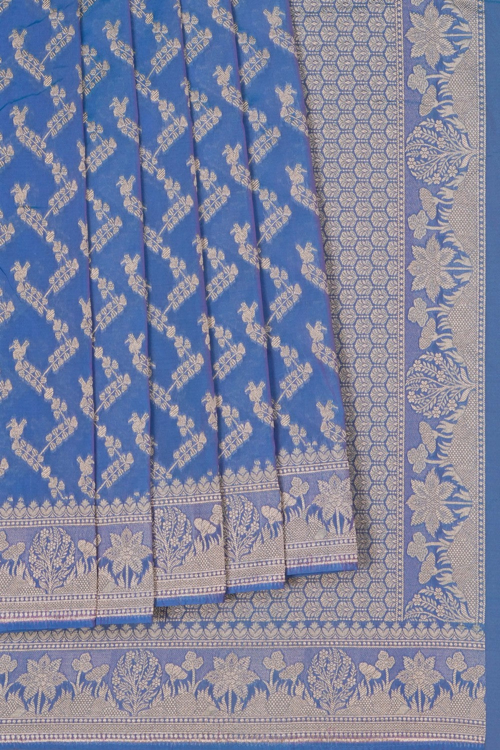 Image of Banarasi Silk Smoky-Blue Saree