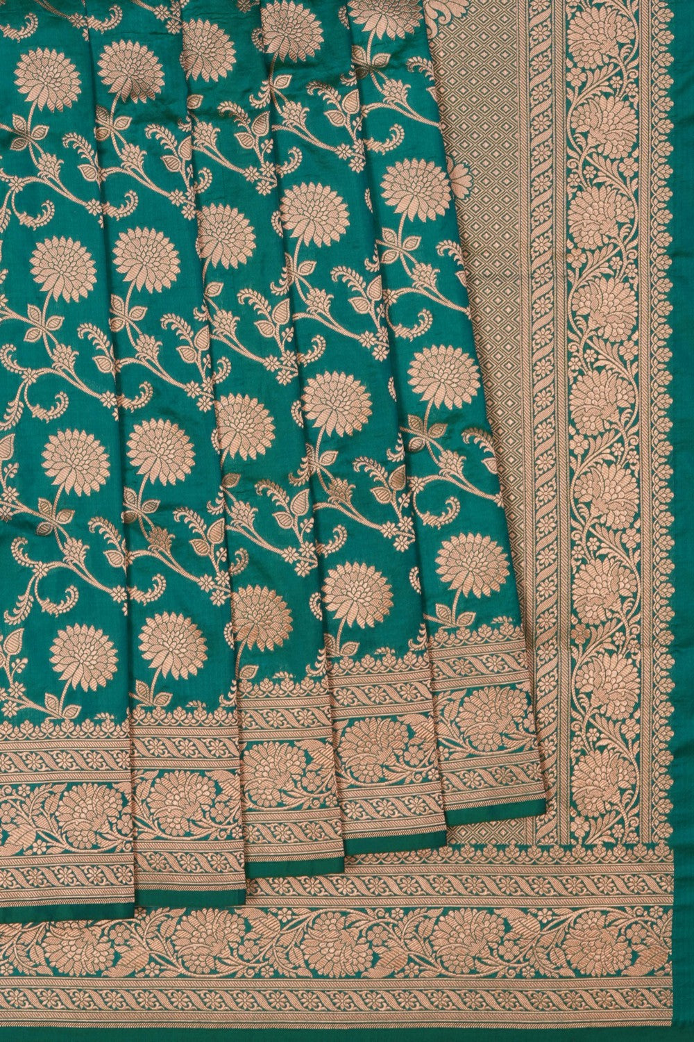 Image of Teal Green Banarasi Silk Brocade Saree