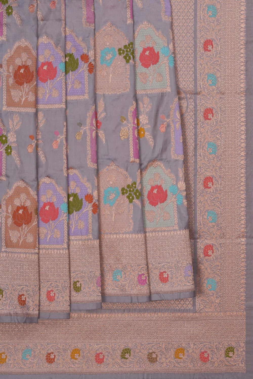 Image of Grey Banarasi Silk Brocade Saree