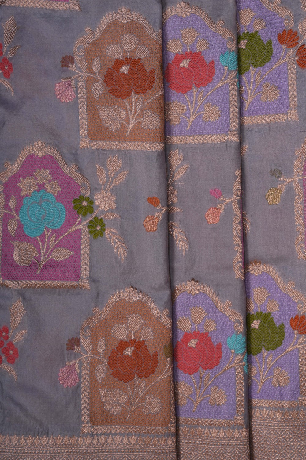Image of Grey Banarasi Silk Brocade Saree