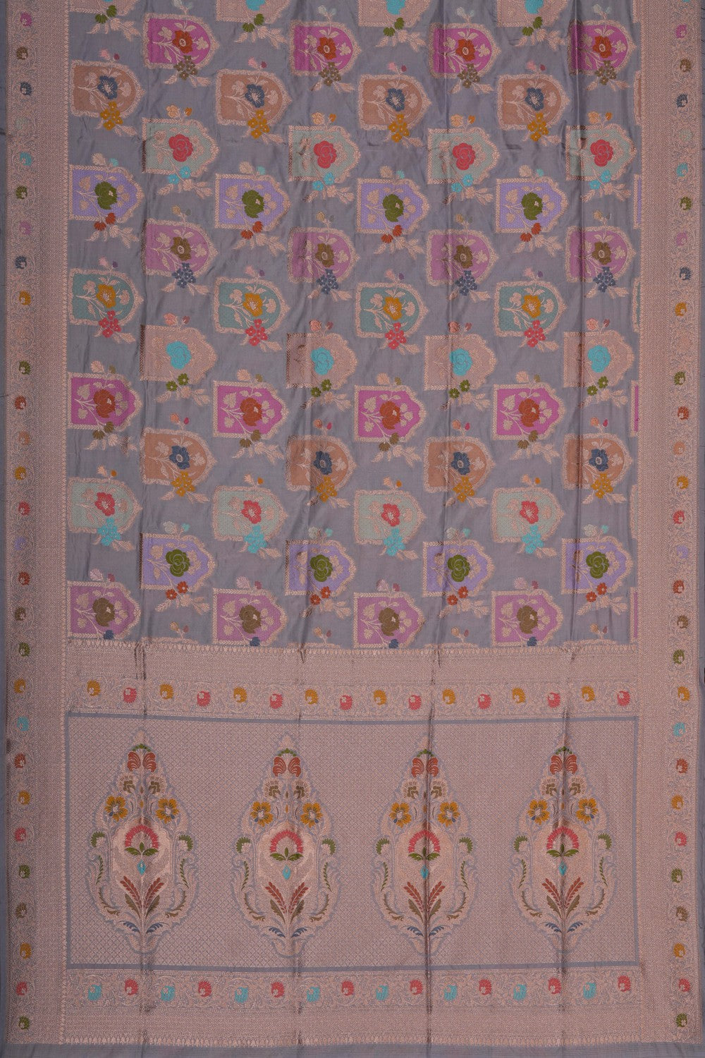 Image of Grey Banarasi Silk Brocade Saree