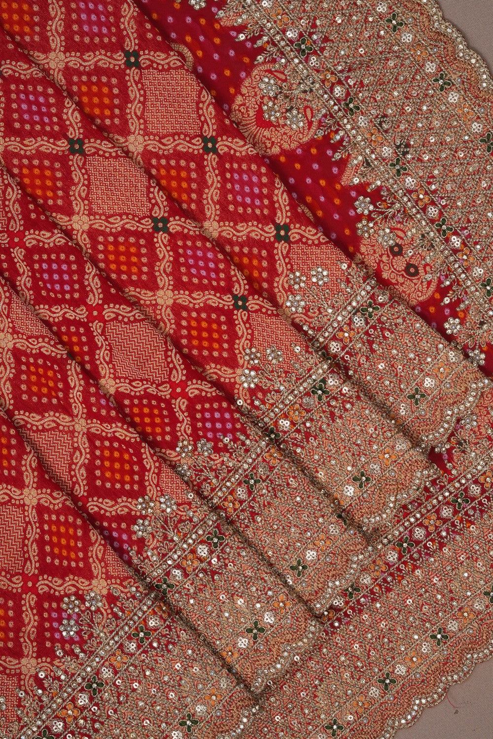 Image of Red Bandhani Georgette Saree