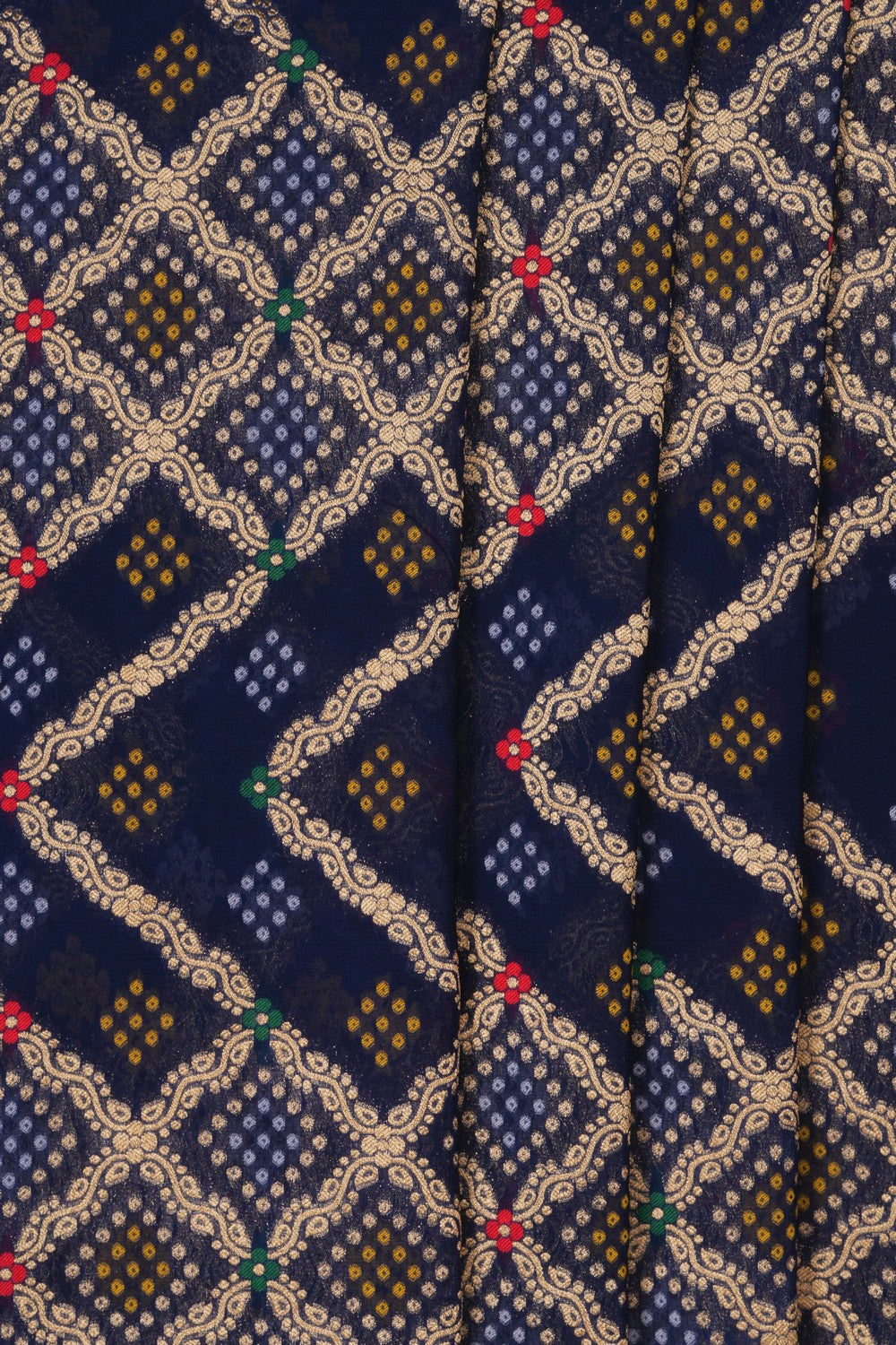 Image of Bandhani Navy Blue Georgette Saree