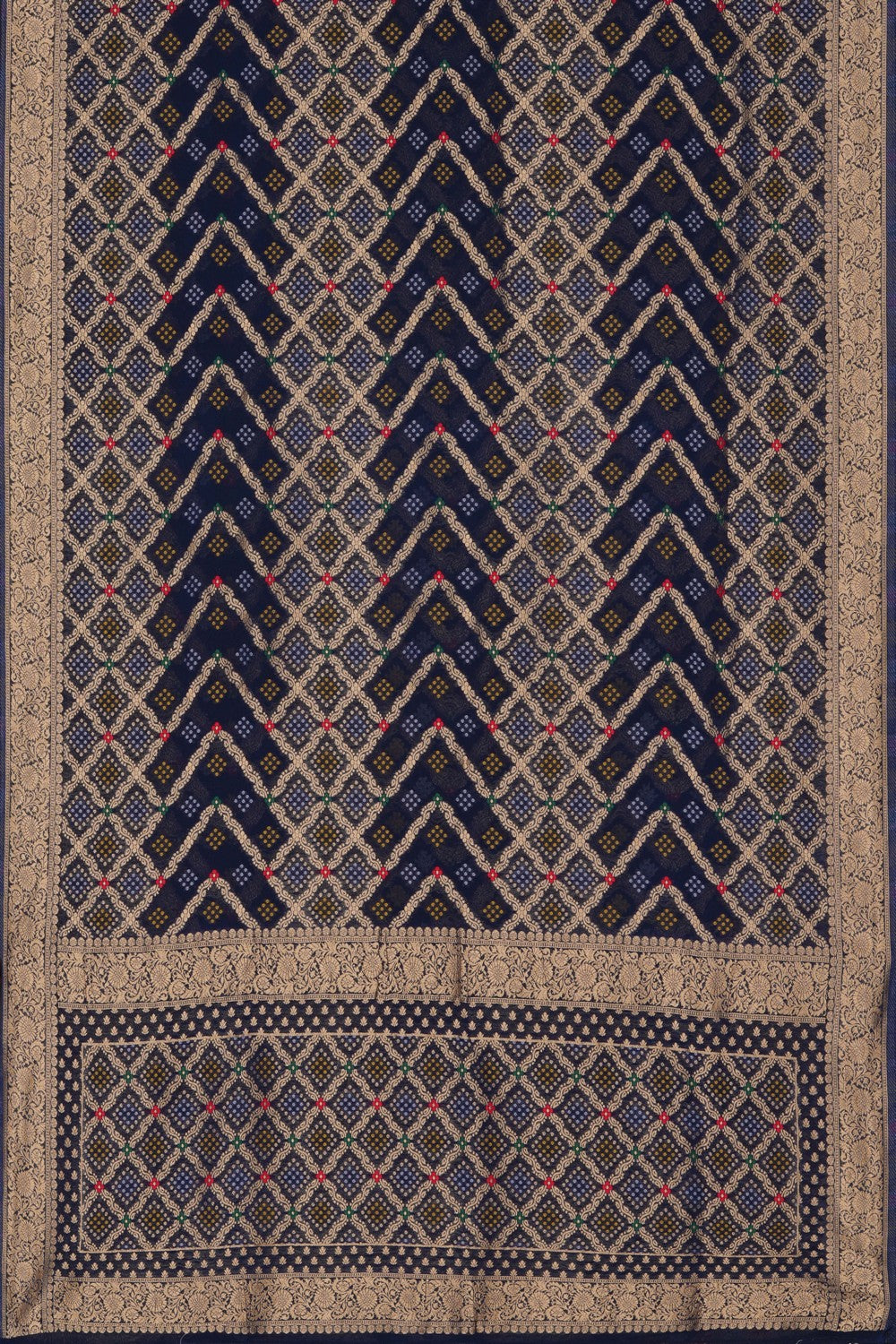 Image of Bandhani Navy Blue Georgette Saree