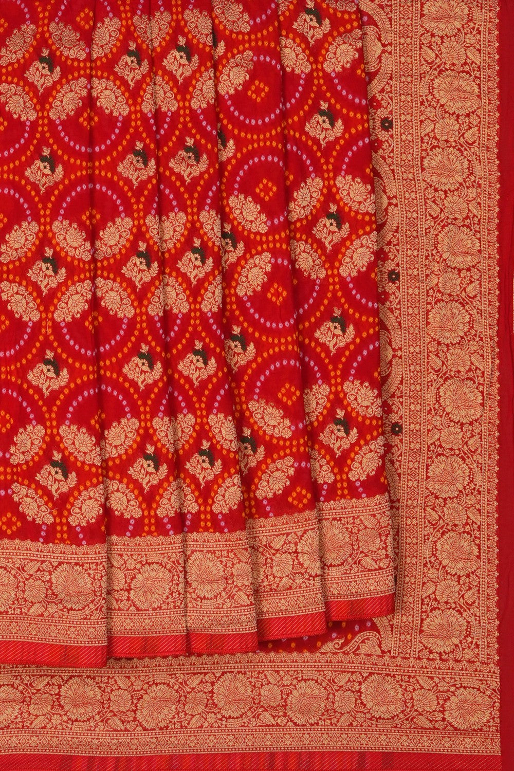 Image of Bandhani Red Georgette Saree