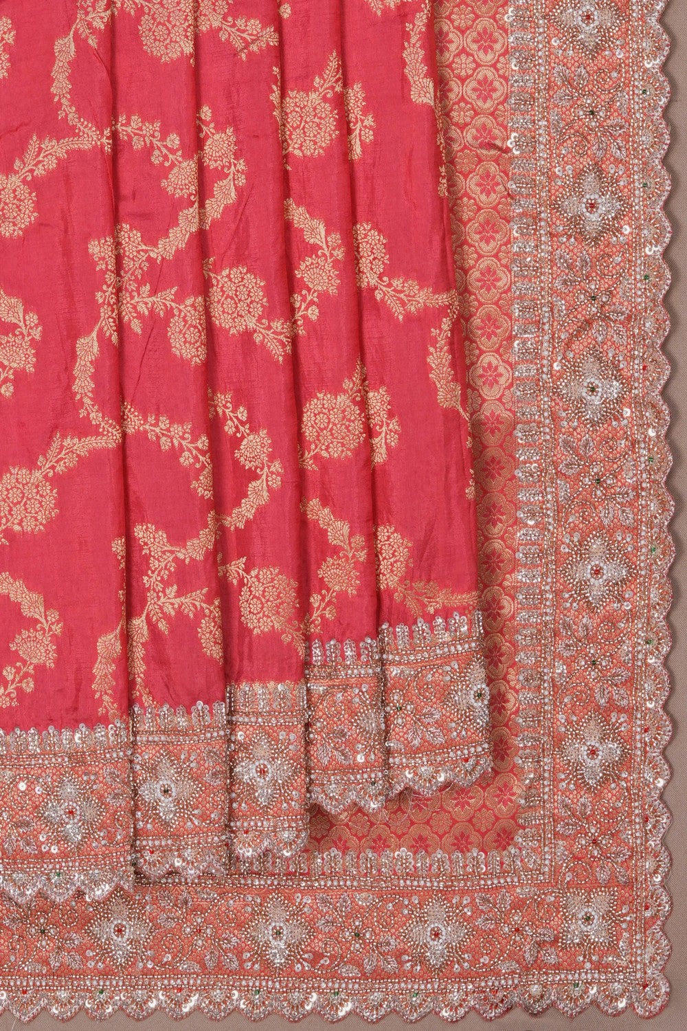 Image of Coral Pink Silk Saree