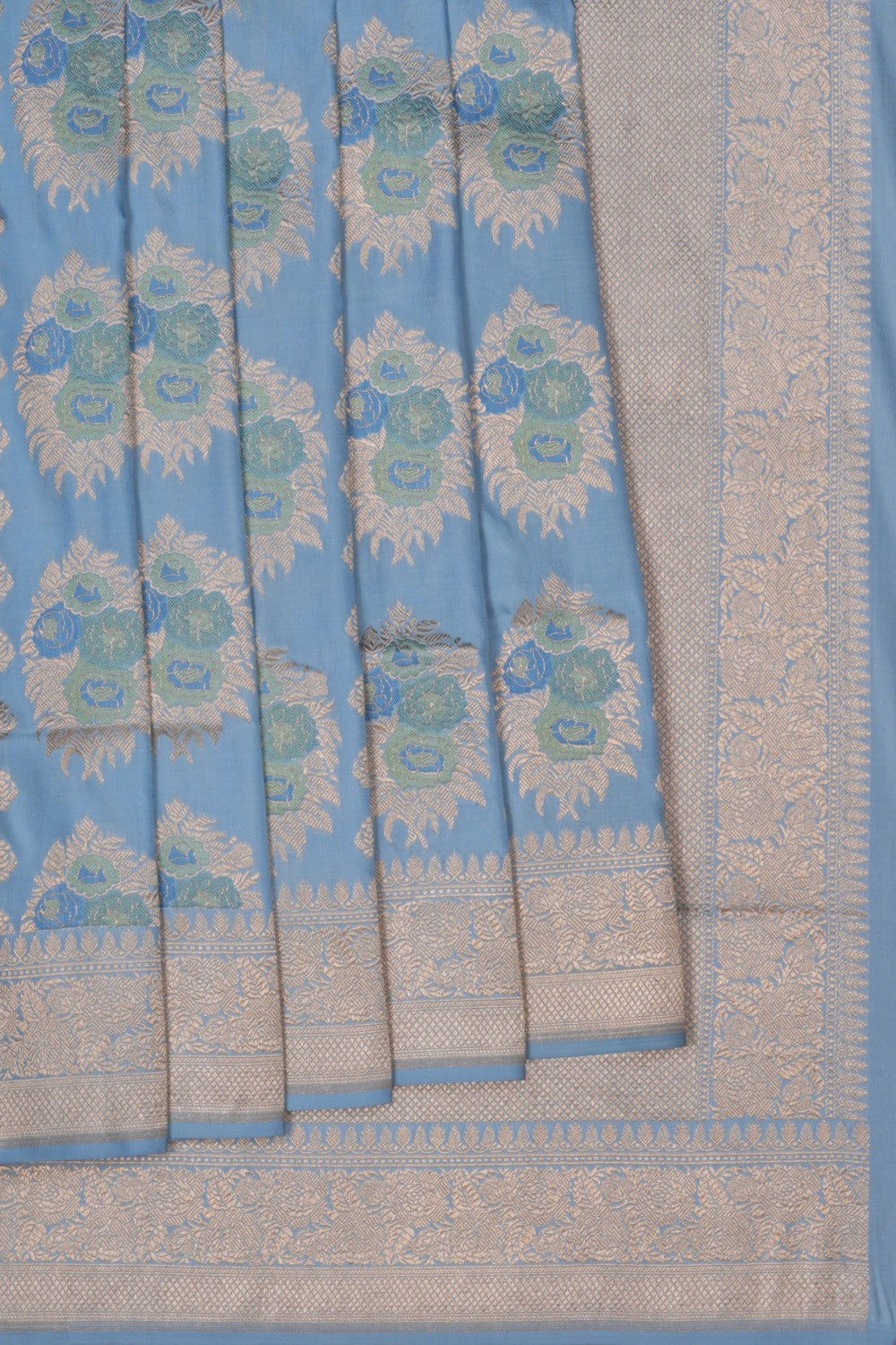 Image of Blue Banarasi Silk Brocade Saree