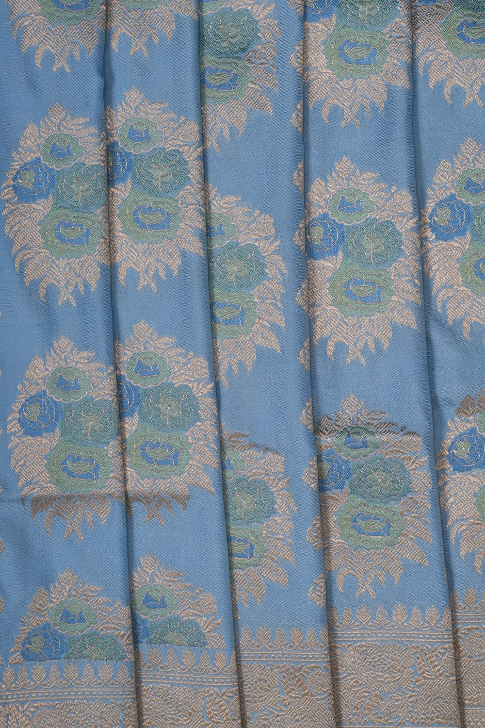 Image of Blue Banarasi Silk Brocade Saree