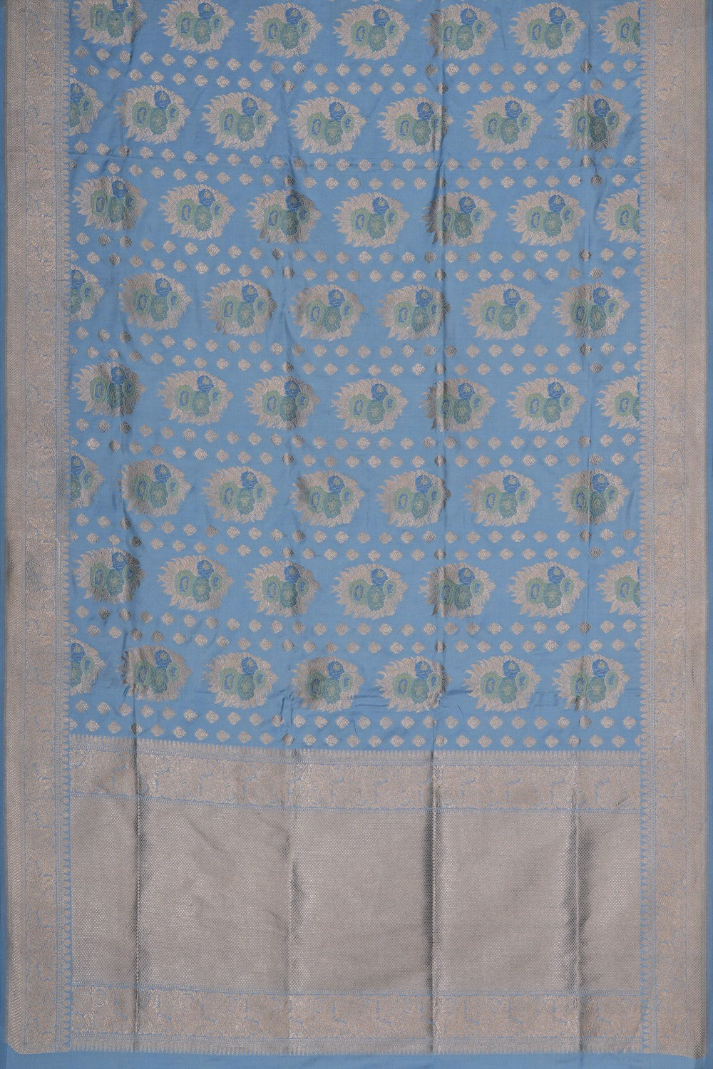 Image of Blue Banarasi Silk Brocade Saree
