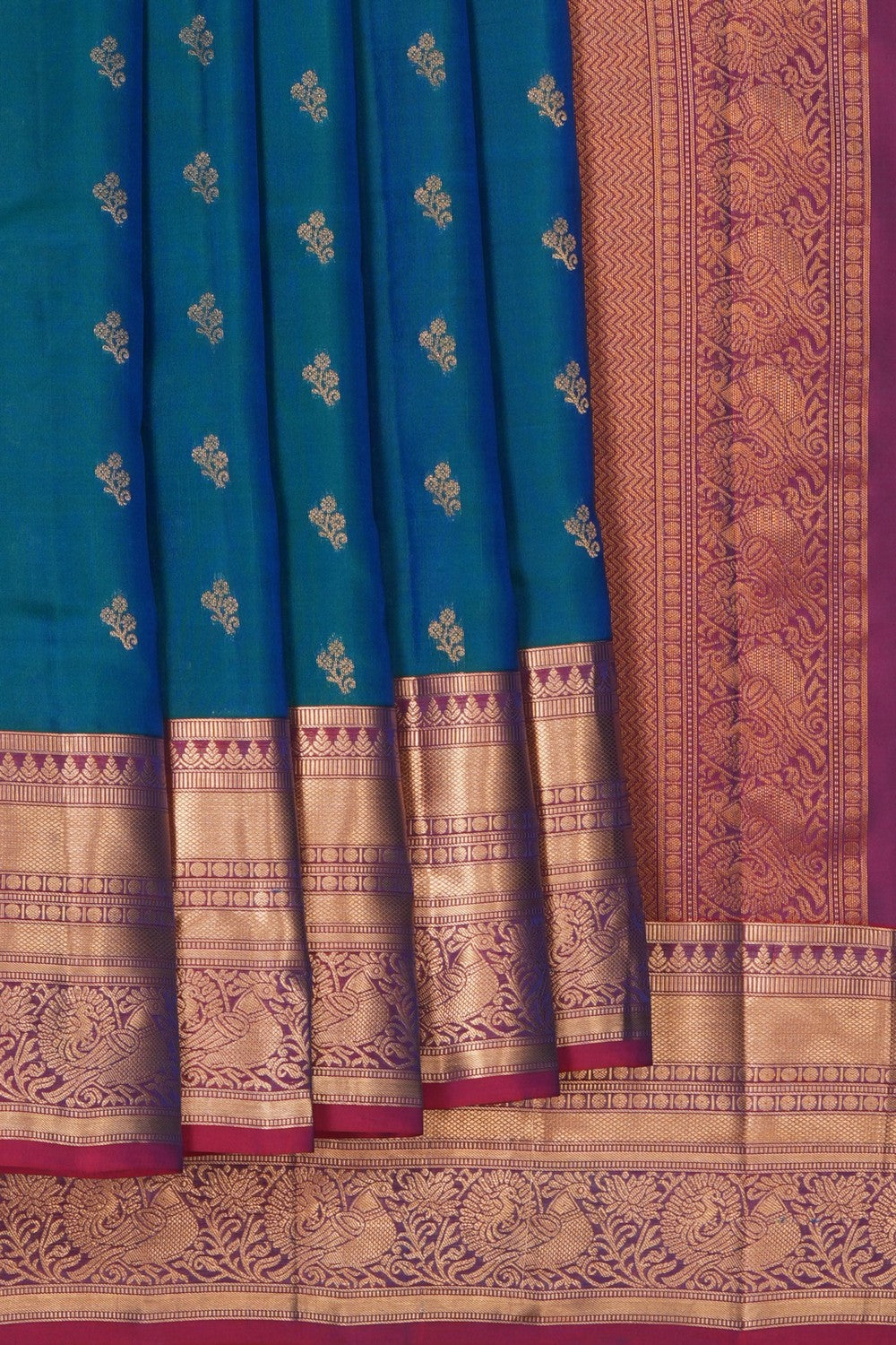 Image of South Silk Teal Blue Saree