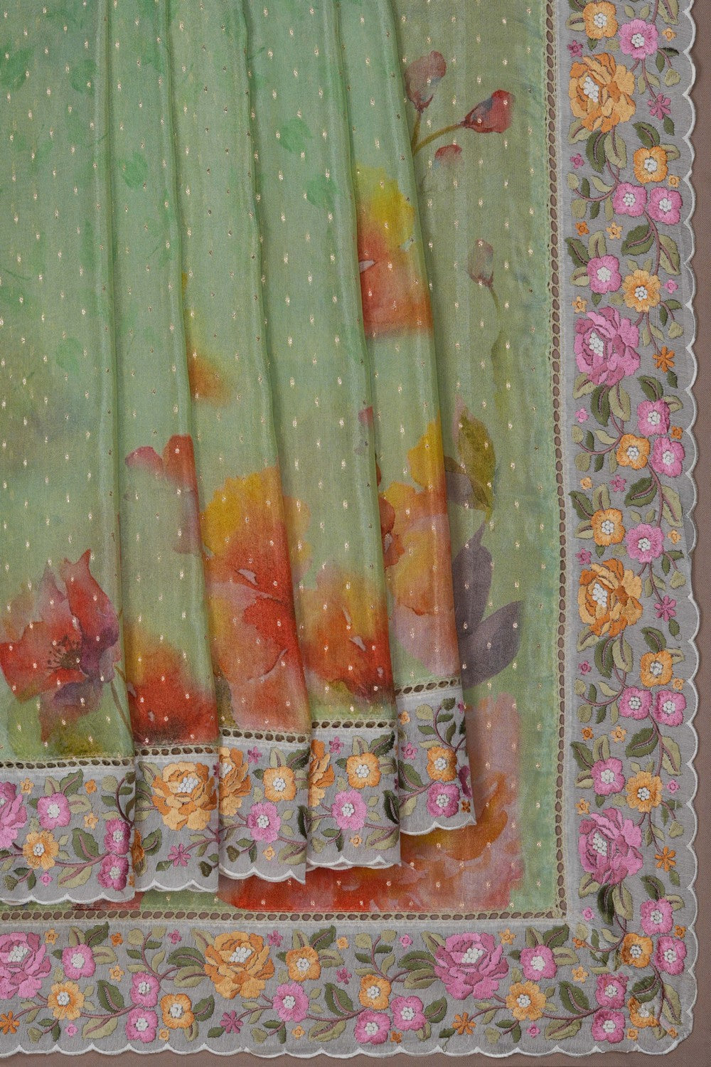 Image of A Floral Print Tissue Silk Saree