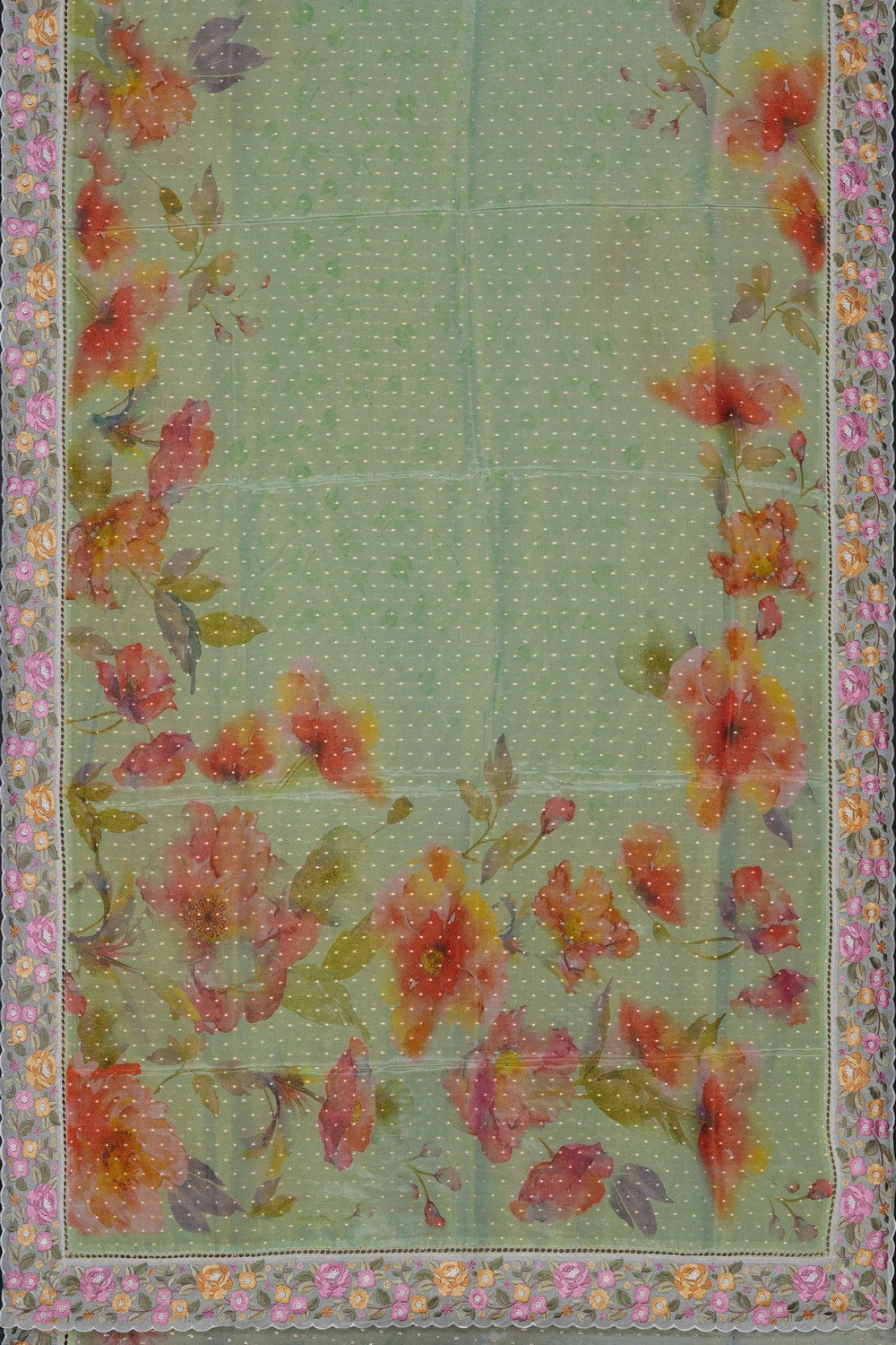 Image of A Floral Print Tissue Silk Saree