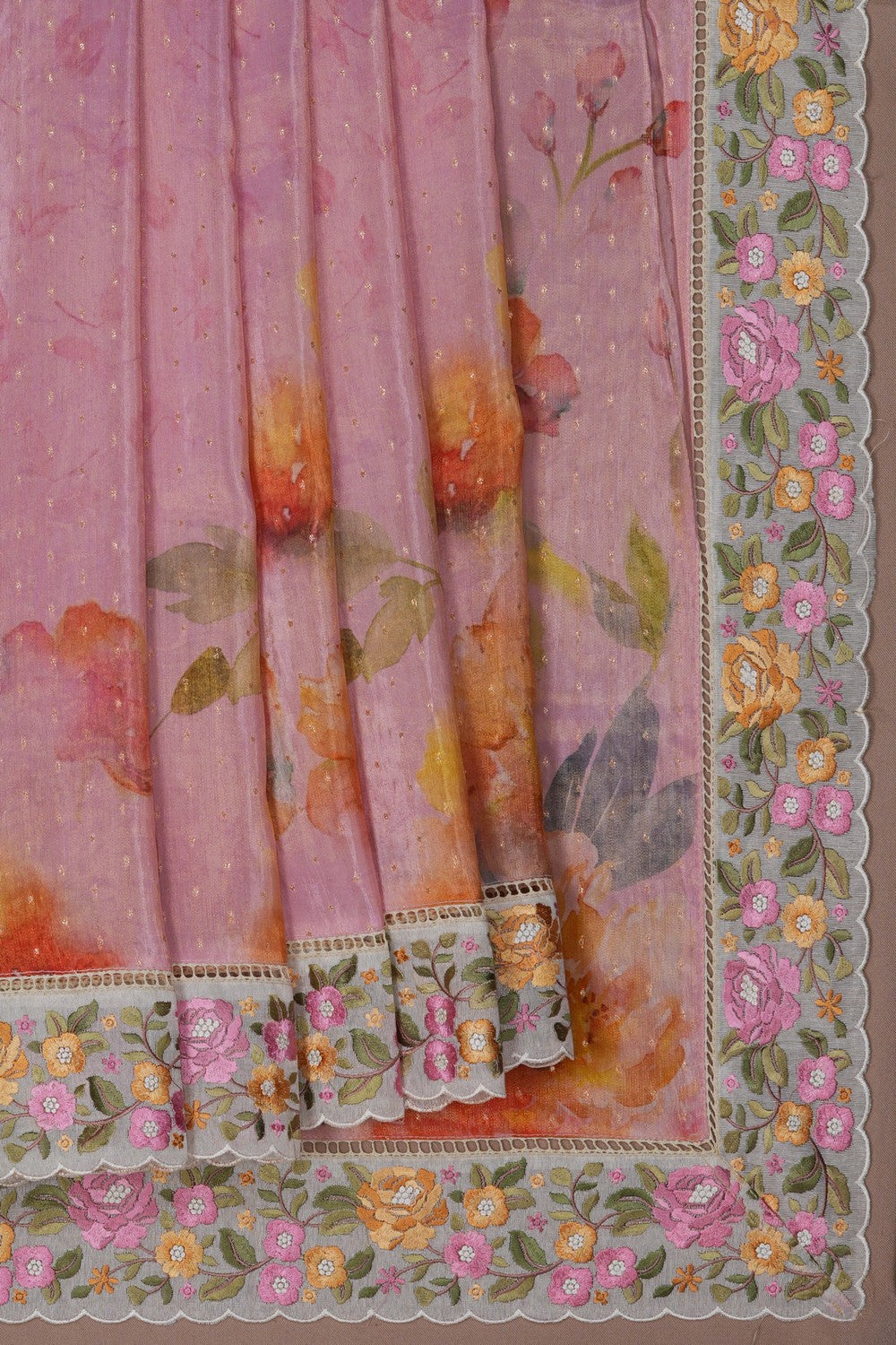 Image of A Floral Print Tissue Silk Saree