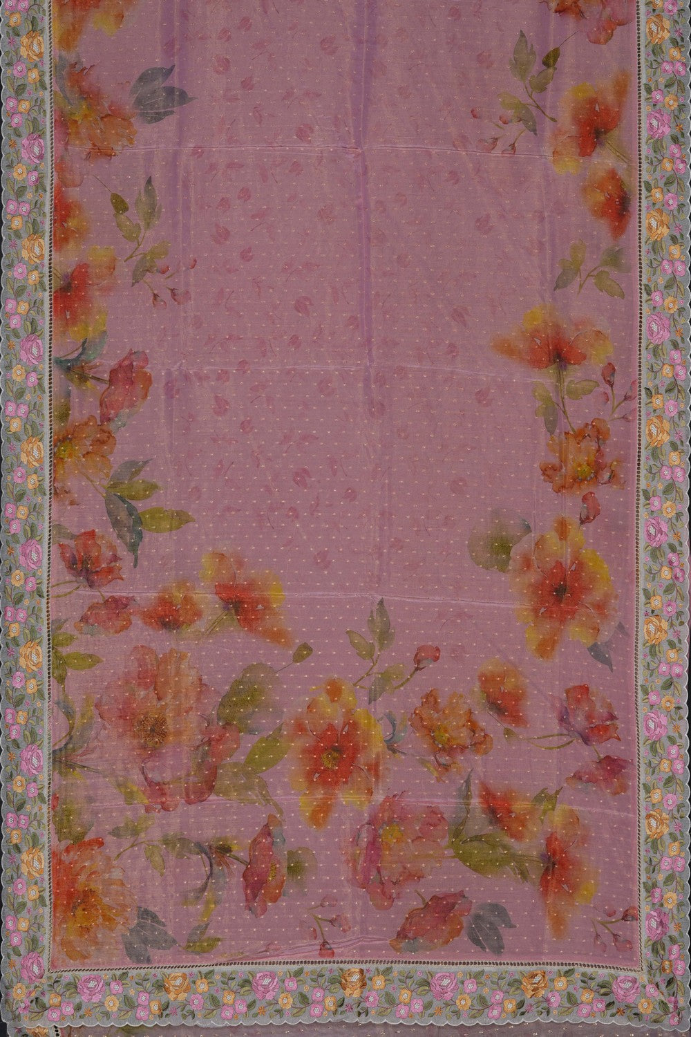 Image of A Floral Print Tissue Silk Saree