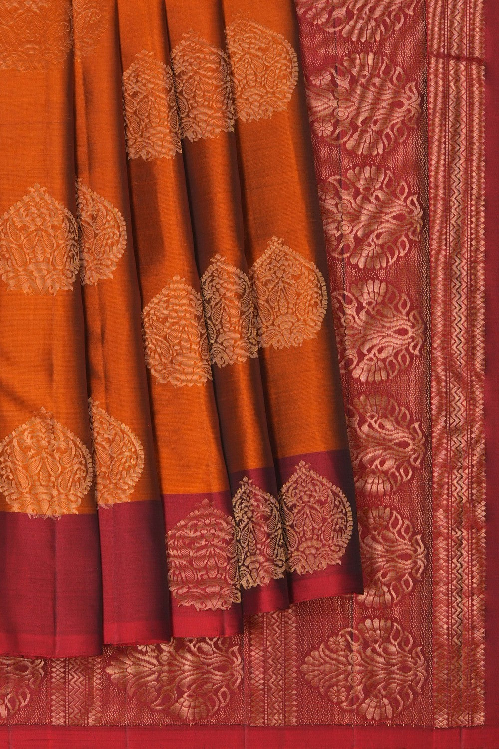 Image of Elegant Honey-Mustard South Silk Saree