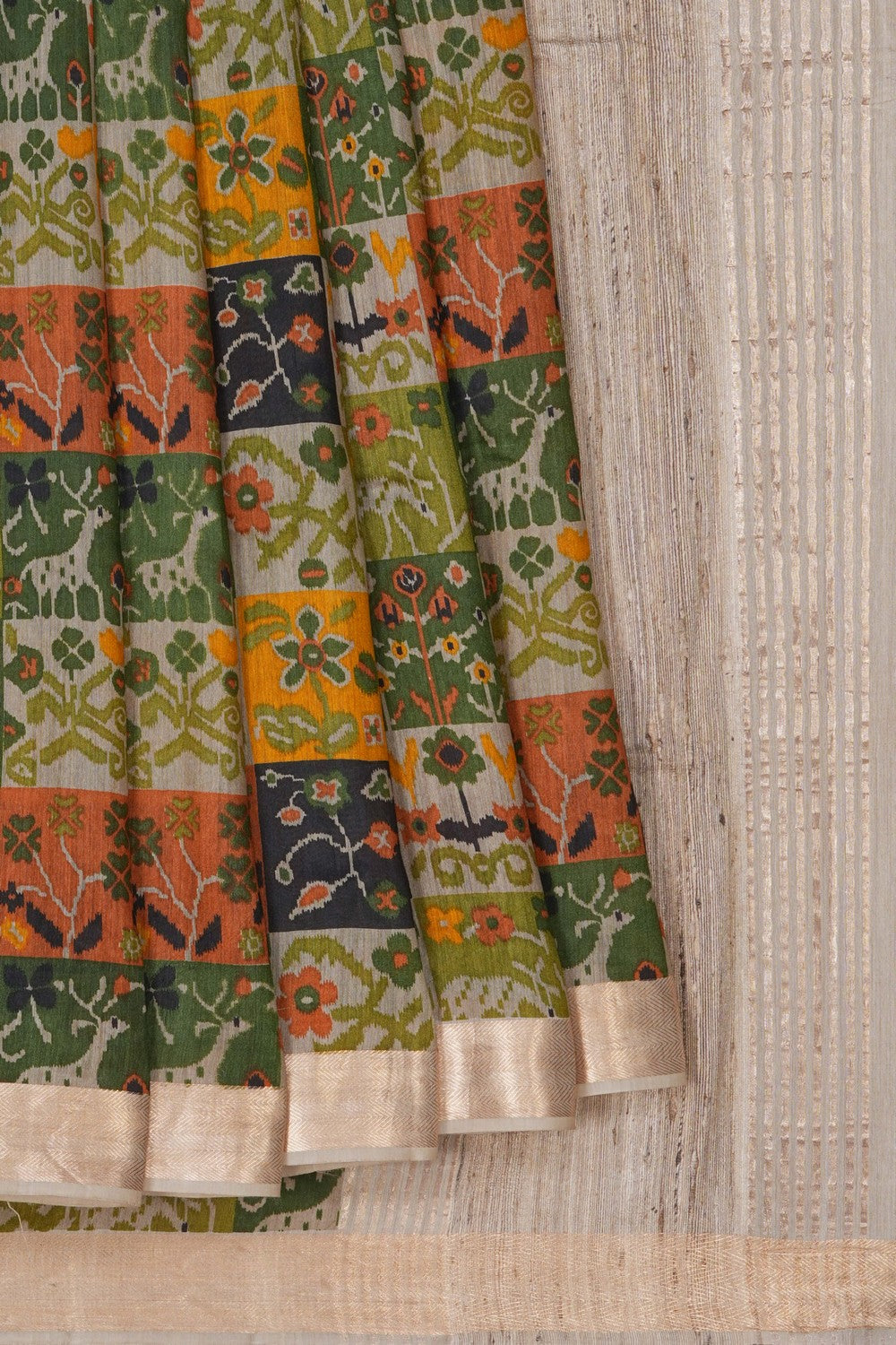Image of Desi Tussar Silk Green Saree