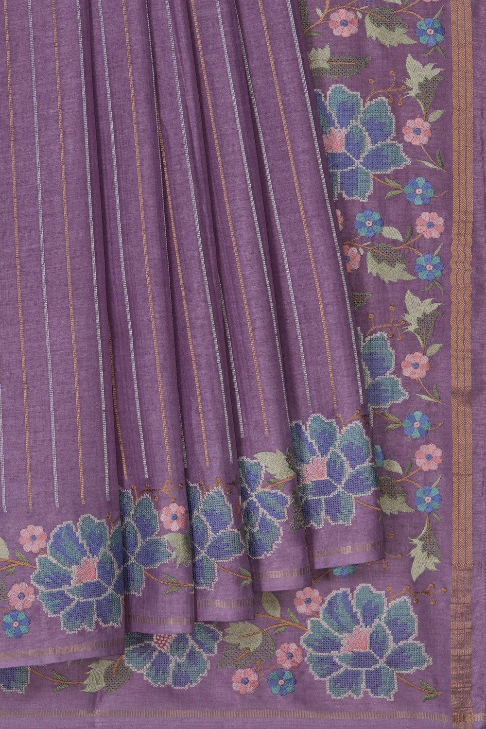 Image of Desi Tussar Silk Purple Saree