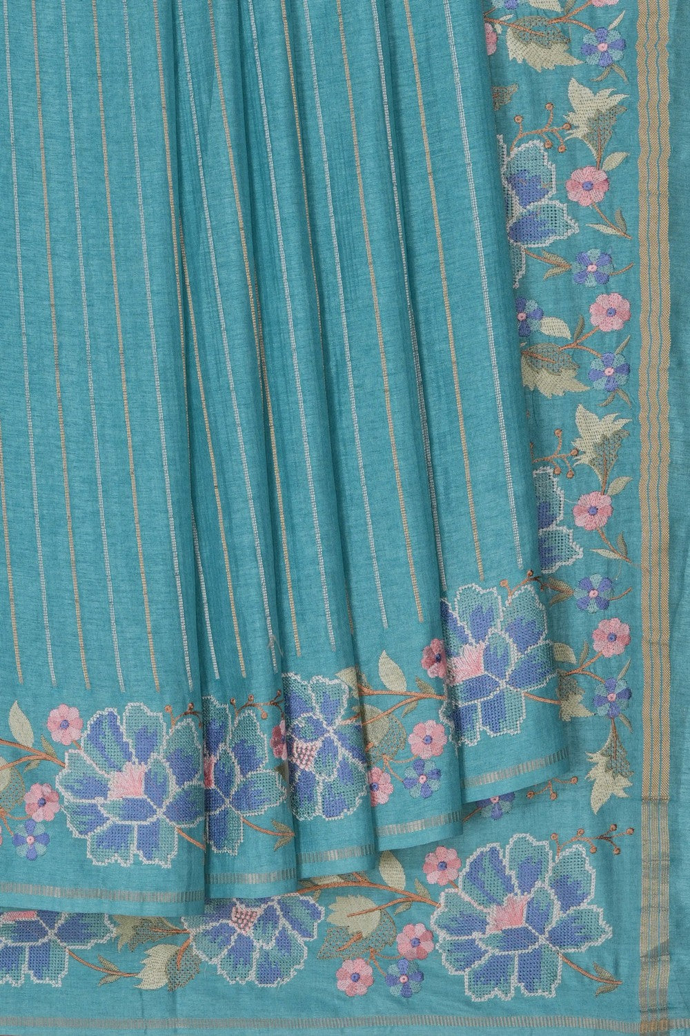 Image of Desi Tussar Silk Blue Saree
