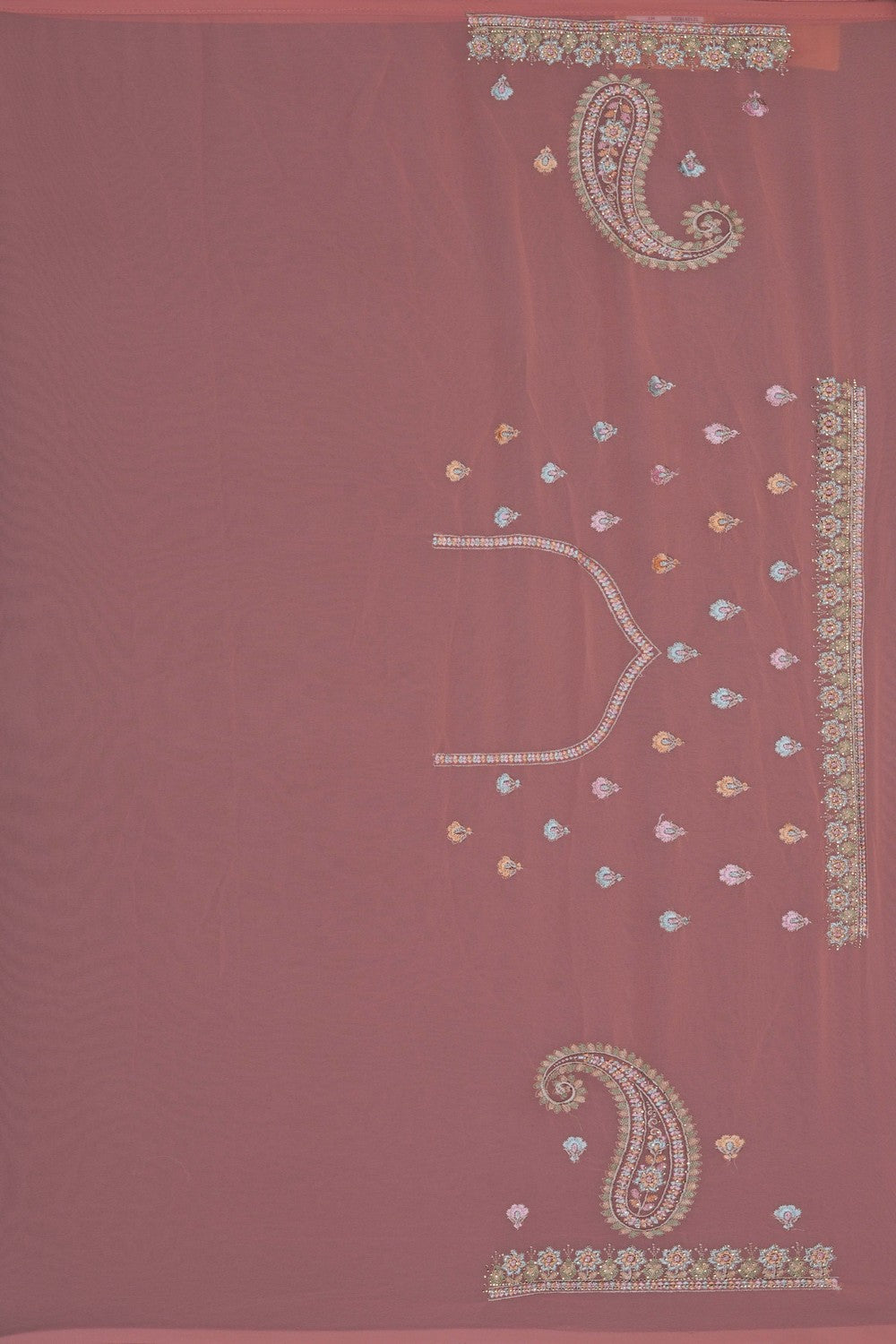 Image of Peach Beautiful Embroidered Georgette Saree