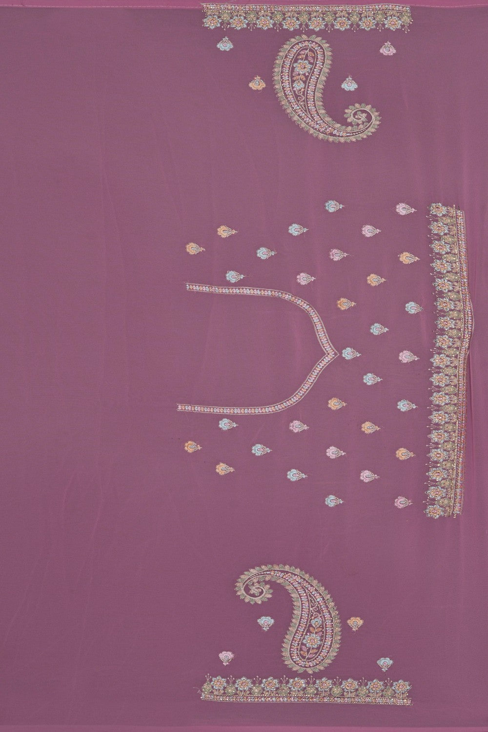 Image of Lavender-Pink Beautiful Embroidered Georgette Saree