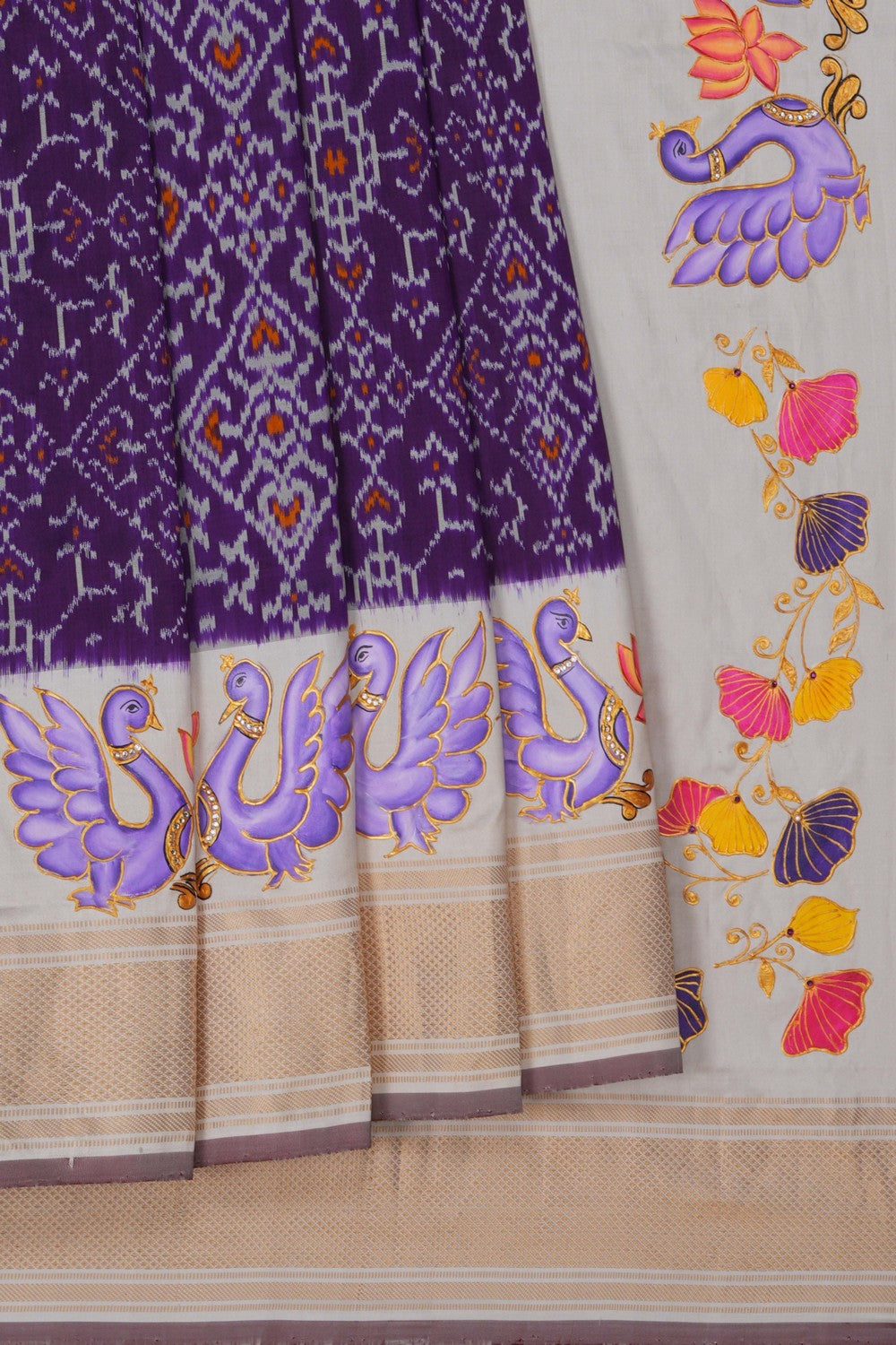 Image of Tanjore Style Hand Painted Pochampally Saree