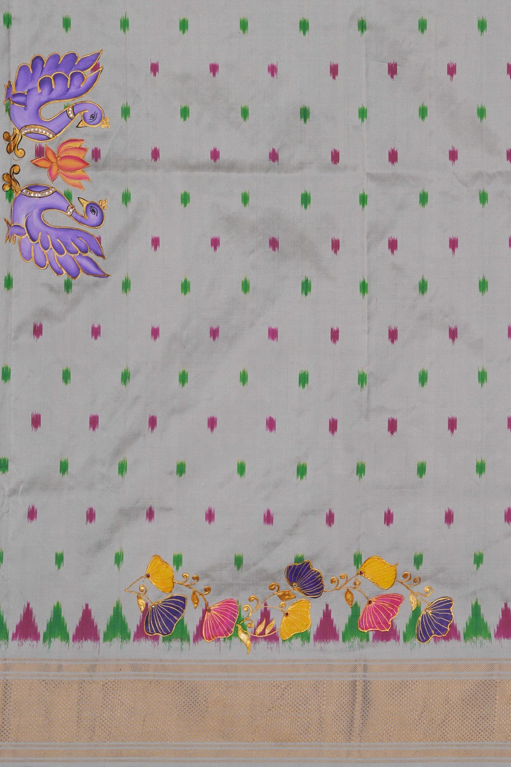 Image of Tanjore Style Hand Painted Pochampally Saree