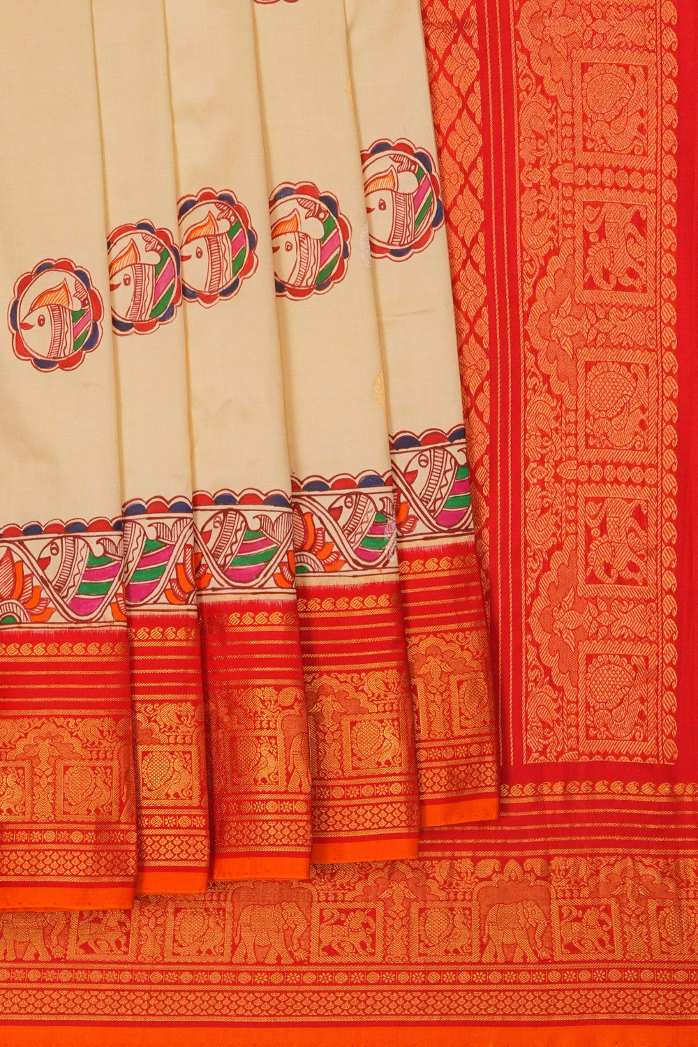 Image of Madhubani Hand Painted Pochampally Saree