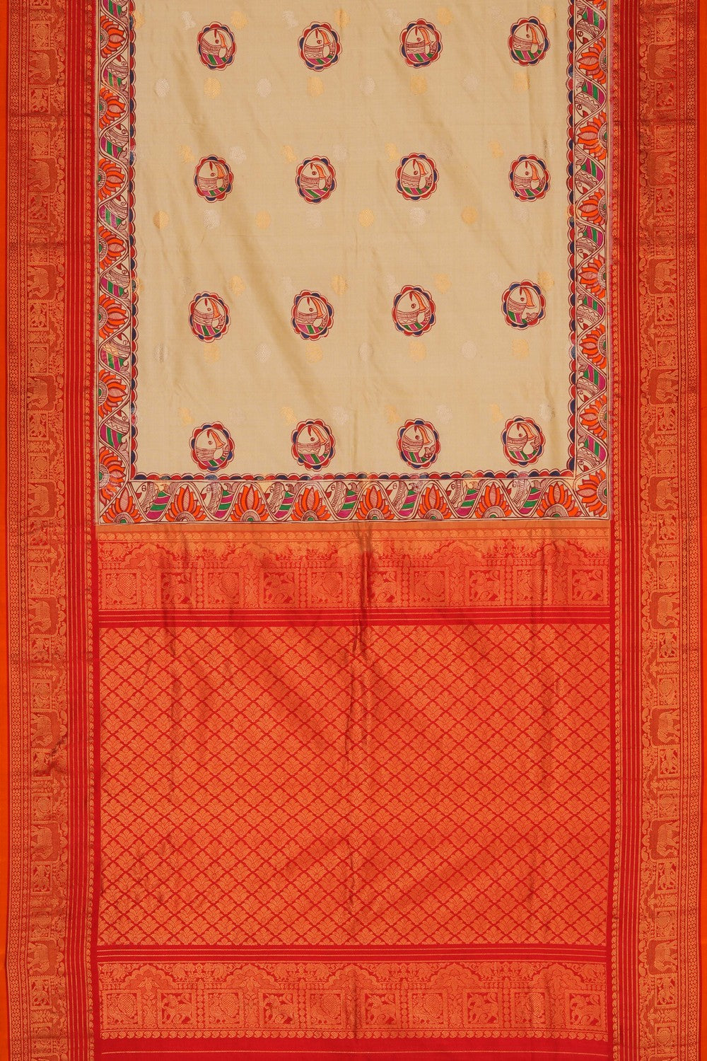 Image of Madhubani Hand Painted Pochampally Saree