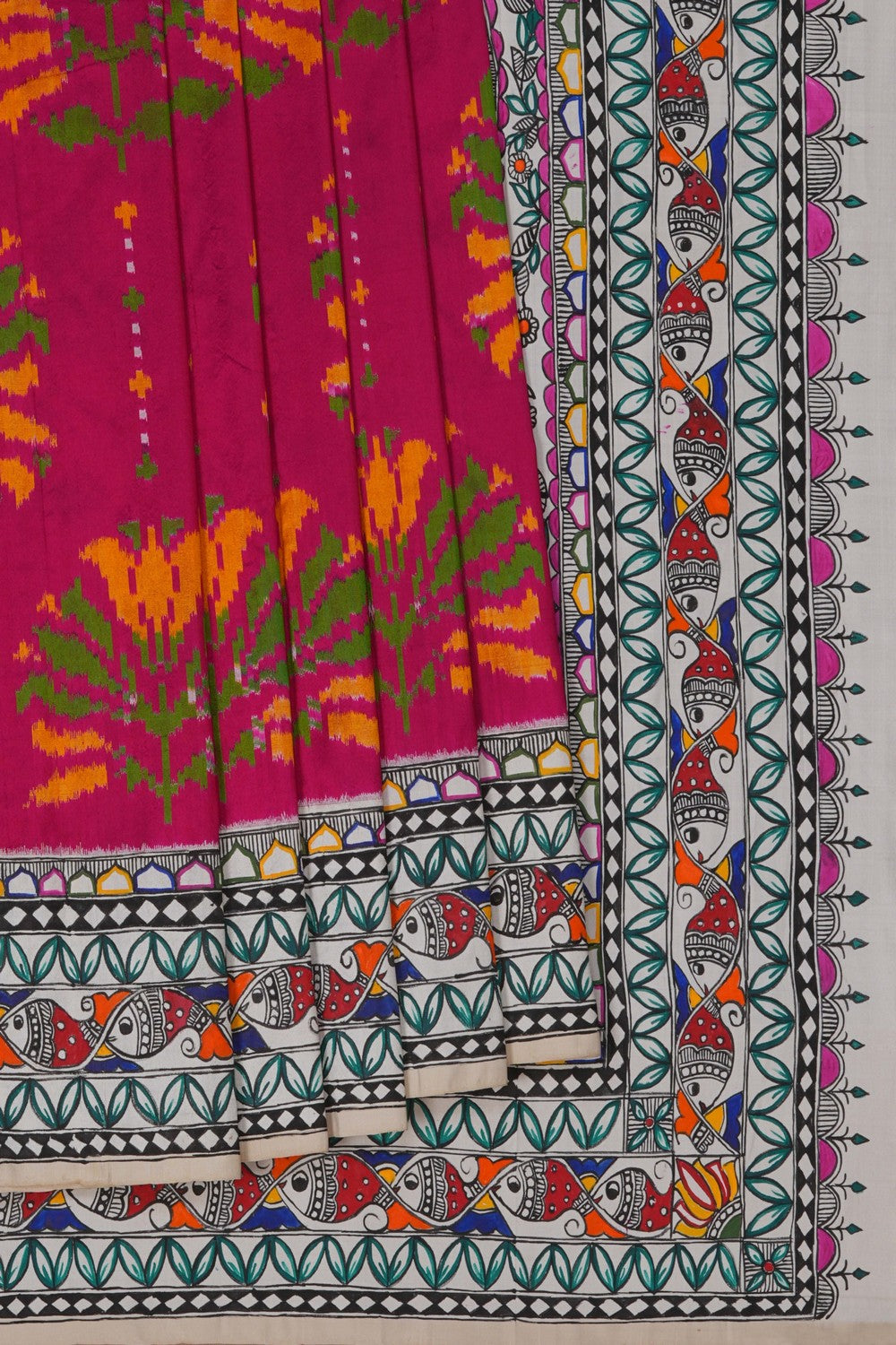 Image of Madhubani Hand Painted Pochampally Saree