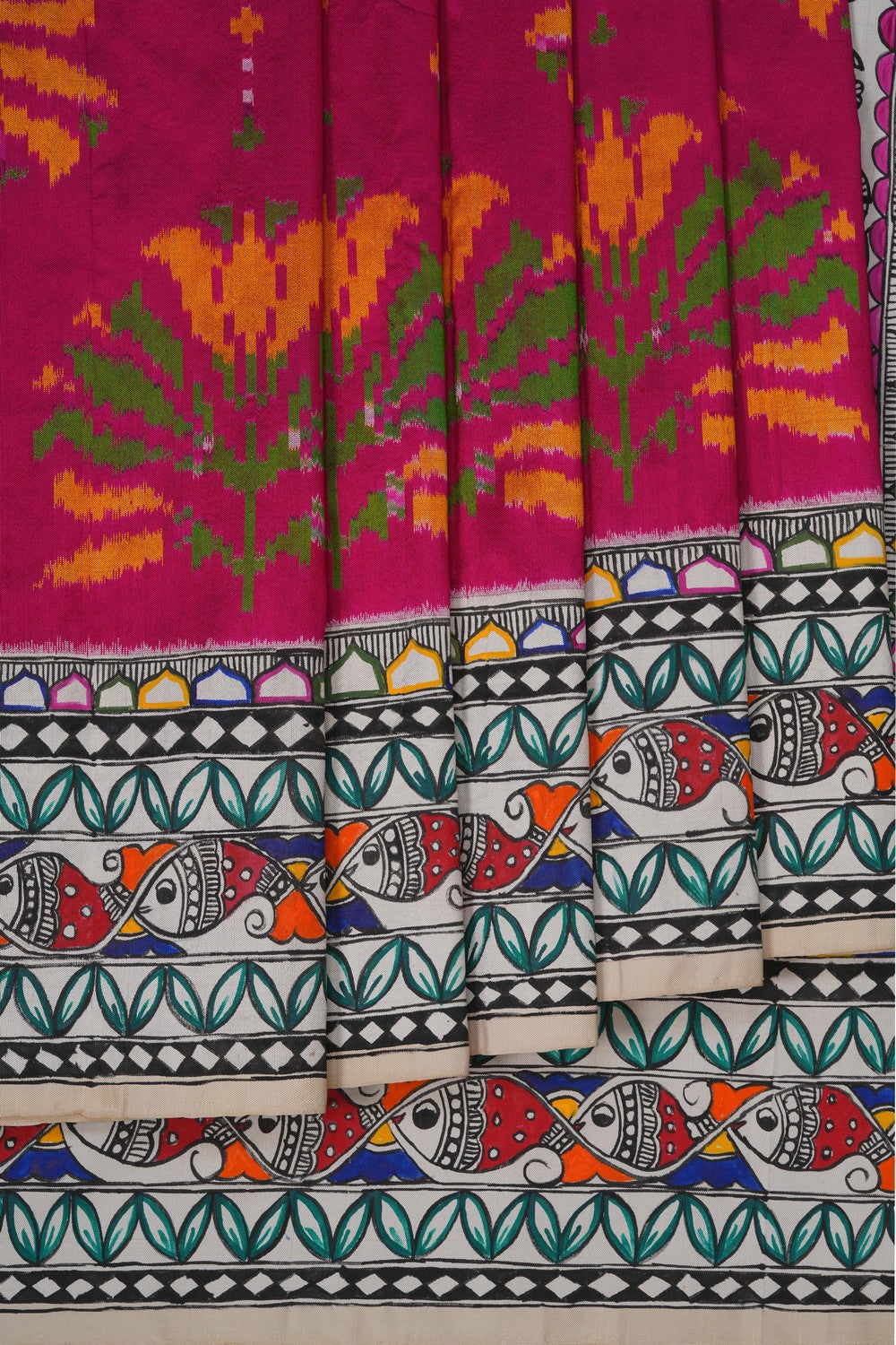 Image of Madhubani Hand Painted Pochampally Saree