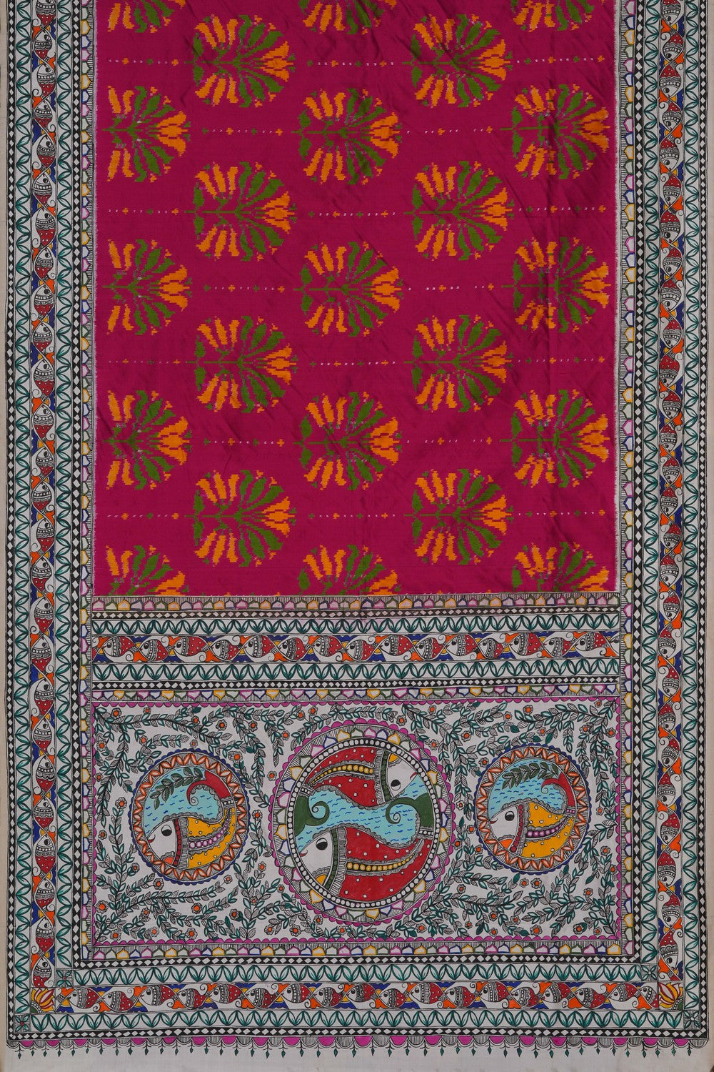 Image of Madhubani Hand Painted Pochampally Saree
