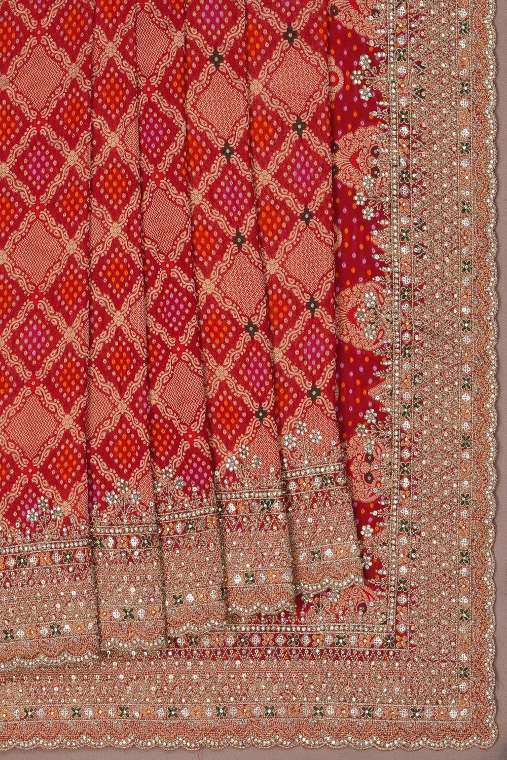 Image of Red Bandhani Georgette Saree
