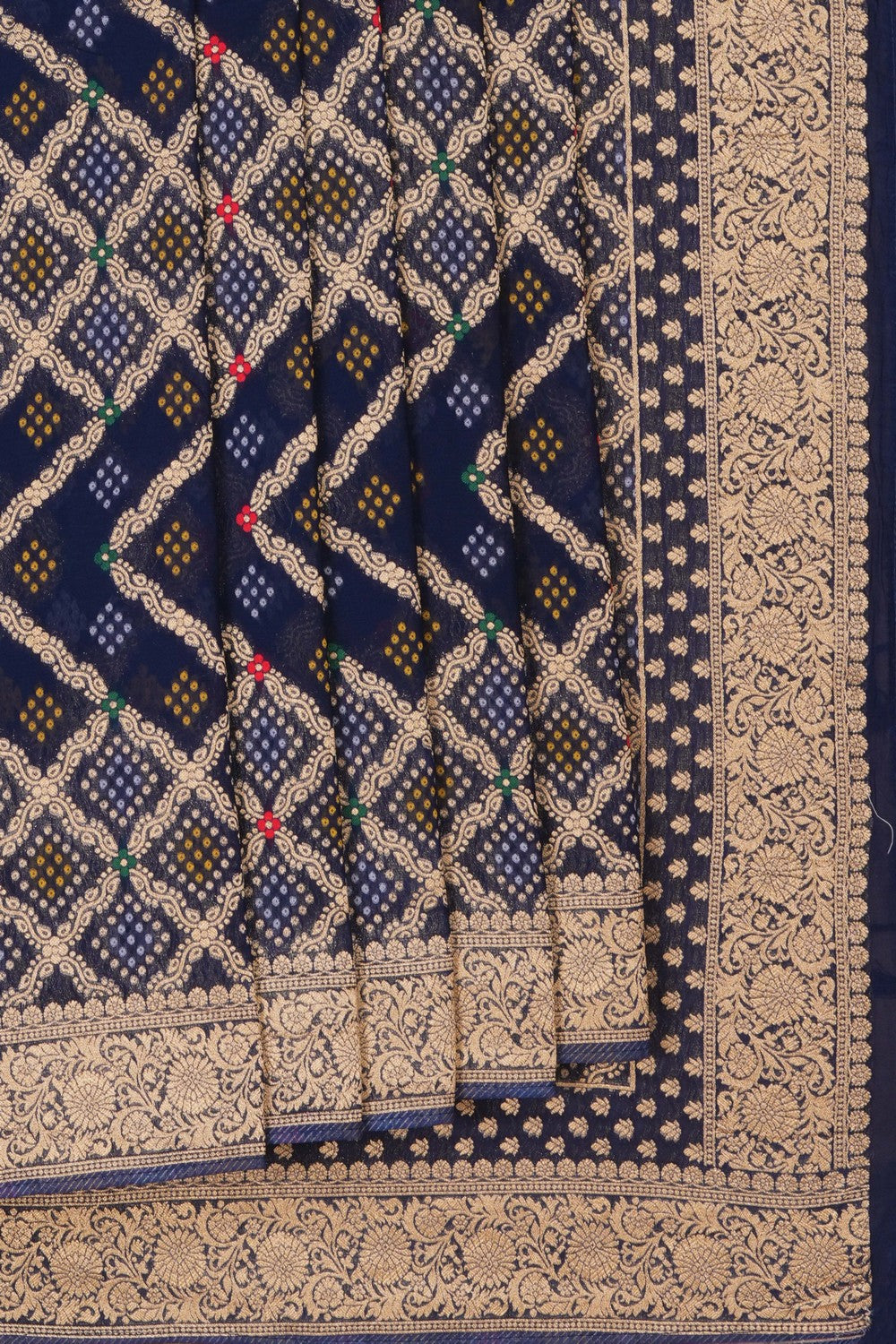 Image of Bandhani Navy Blue Georgette Saree