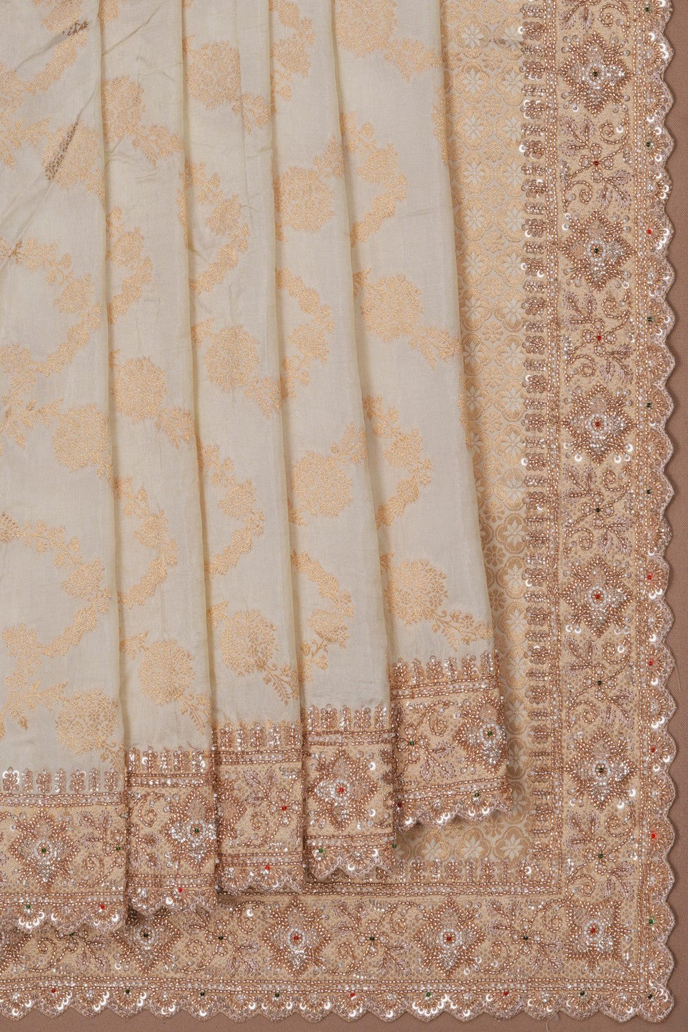Image of Off-White Silk Saree