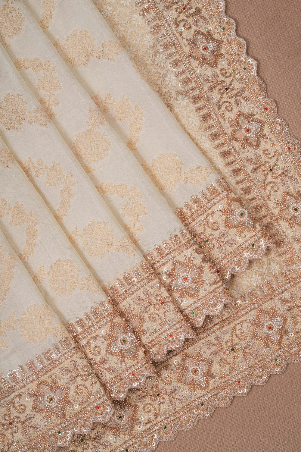 Image of Off-White Silk Saree