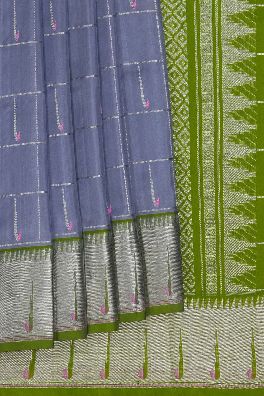 Image of Venkatagiri Kattam Grey Saree