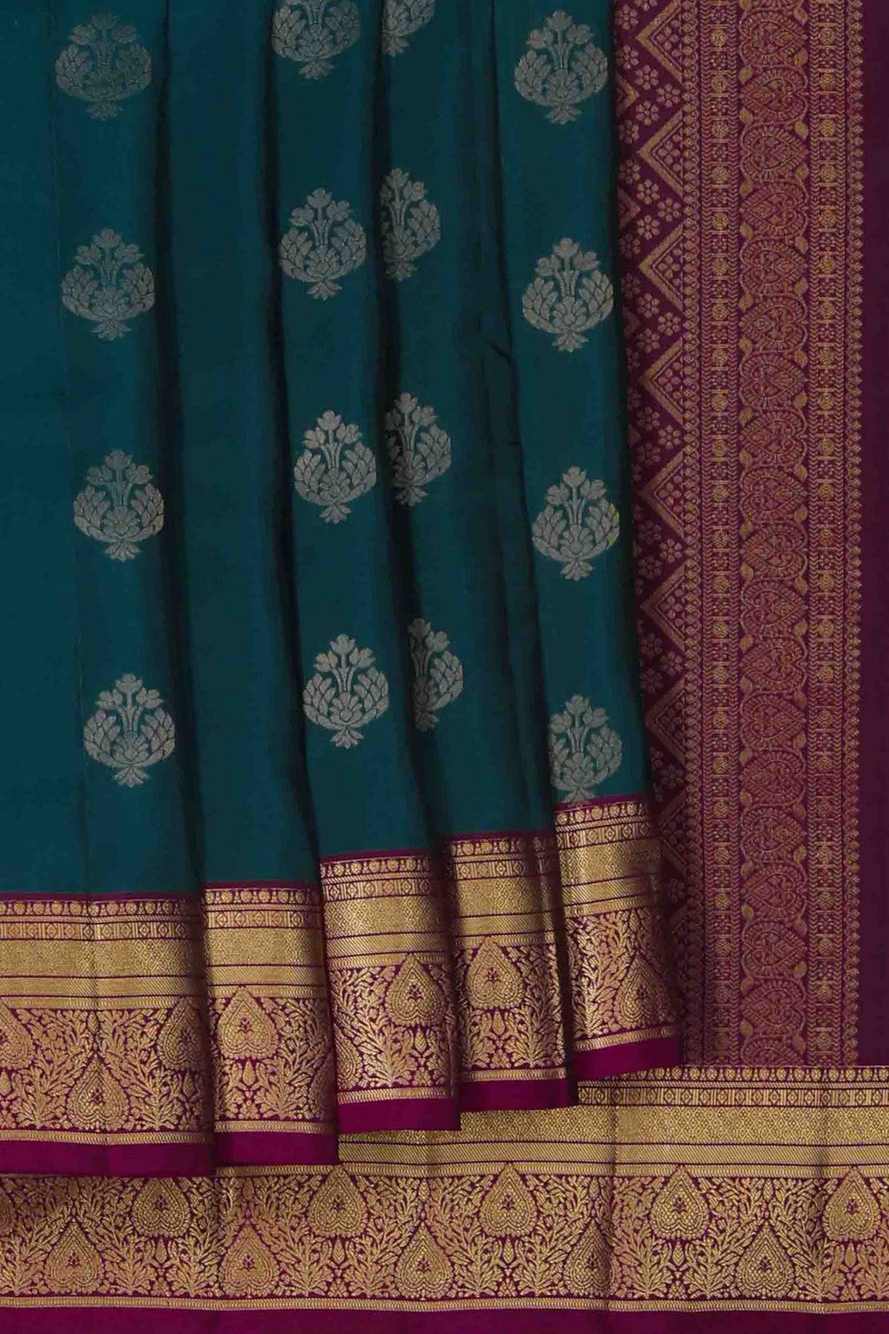 Image of South Silk Teal-Blue Saree