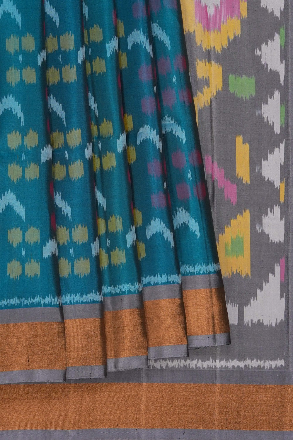 Image of South Silk Ikat Fusion Saree