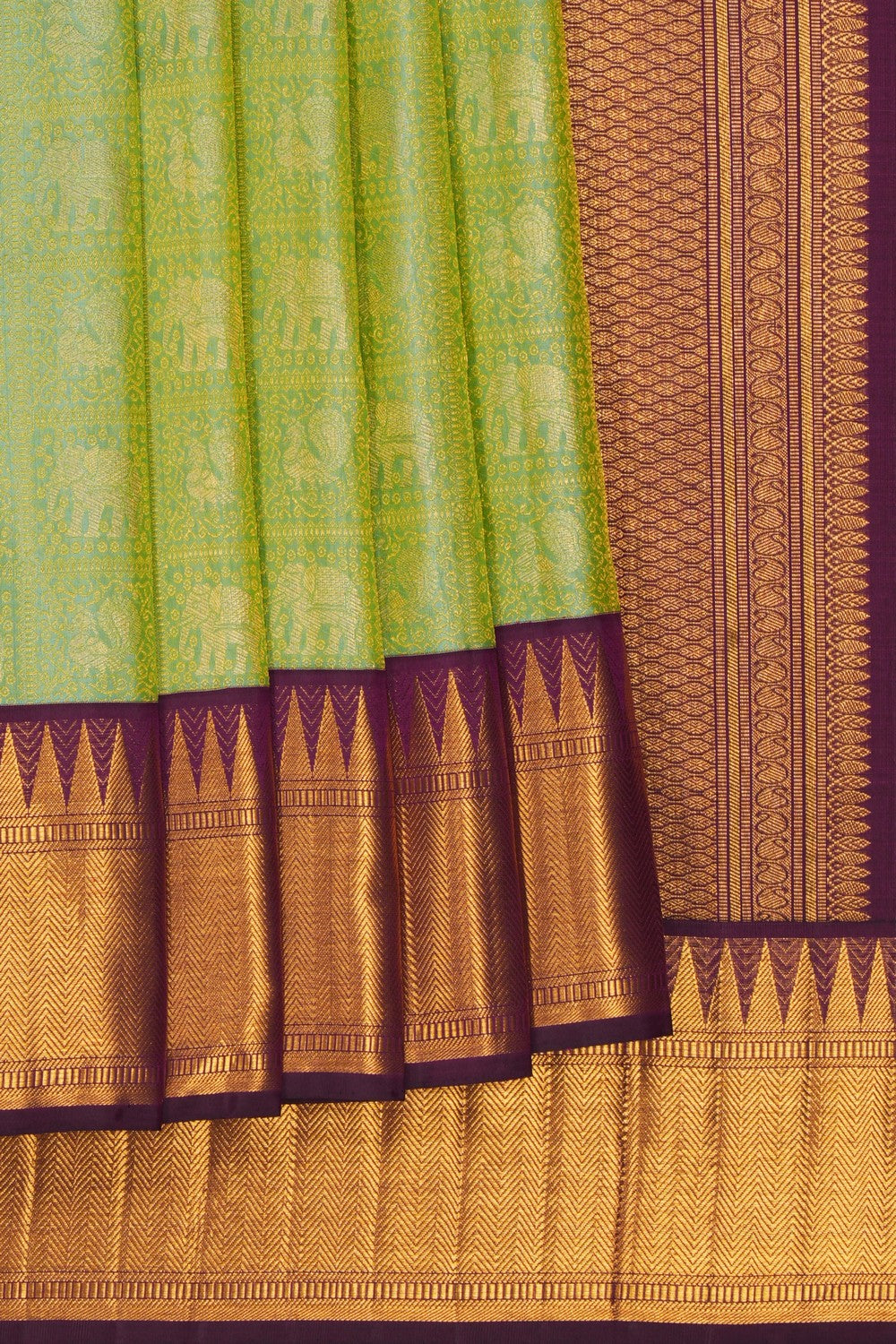 Image of Turquoise Green Kanjivaram Silk Brocade Saree