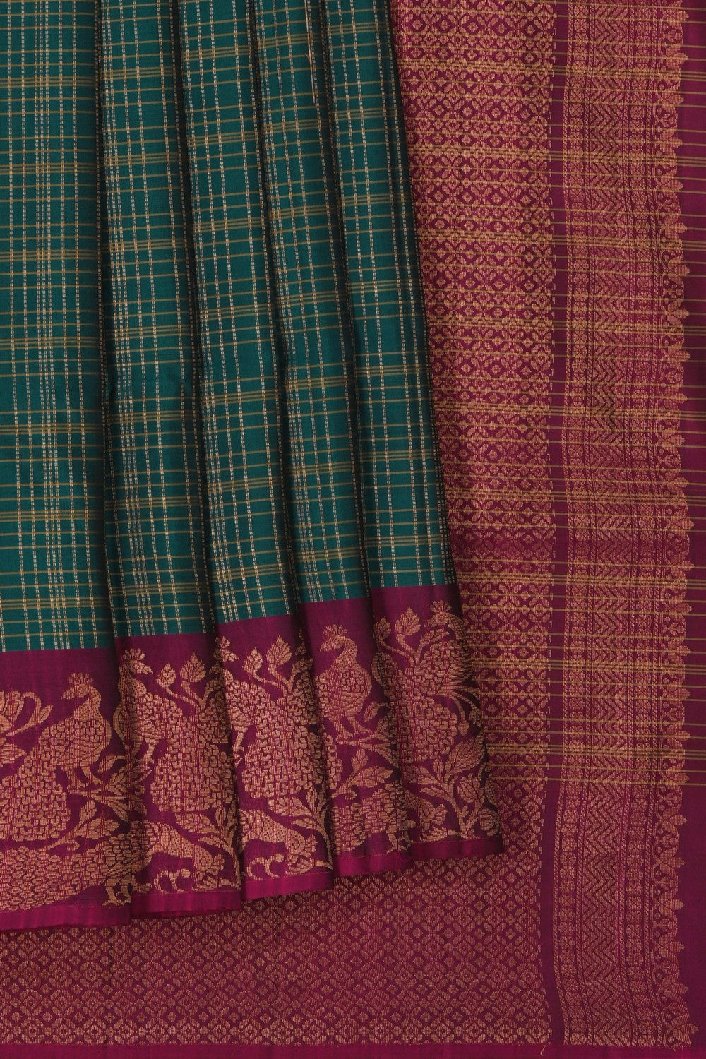 Image of Teal-Green South Silk Saree