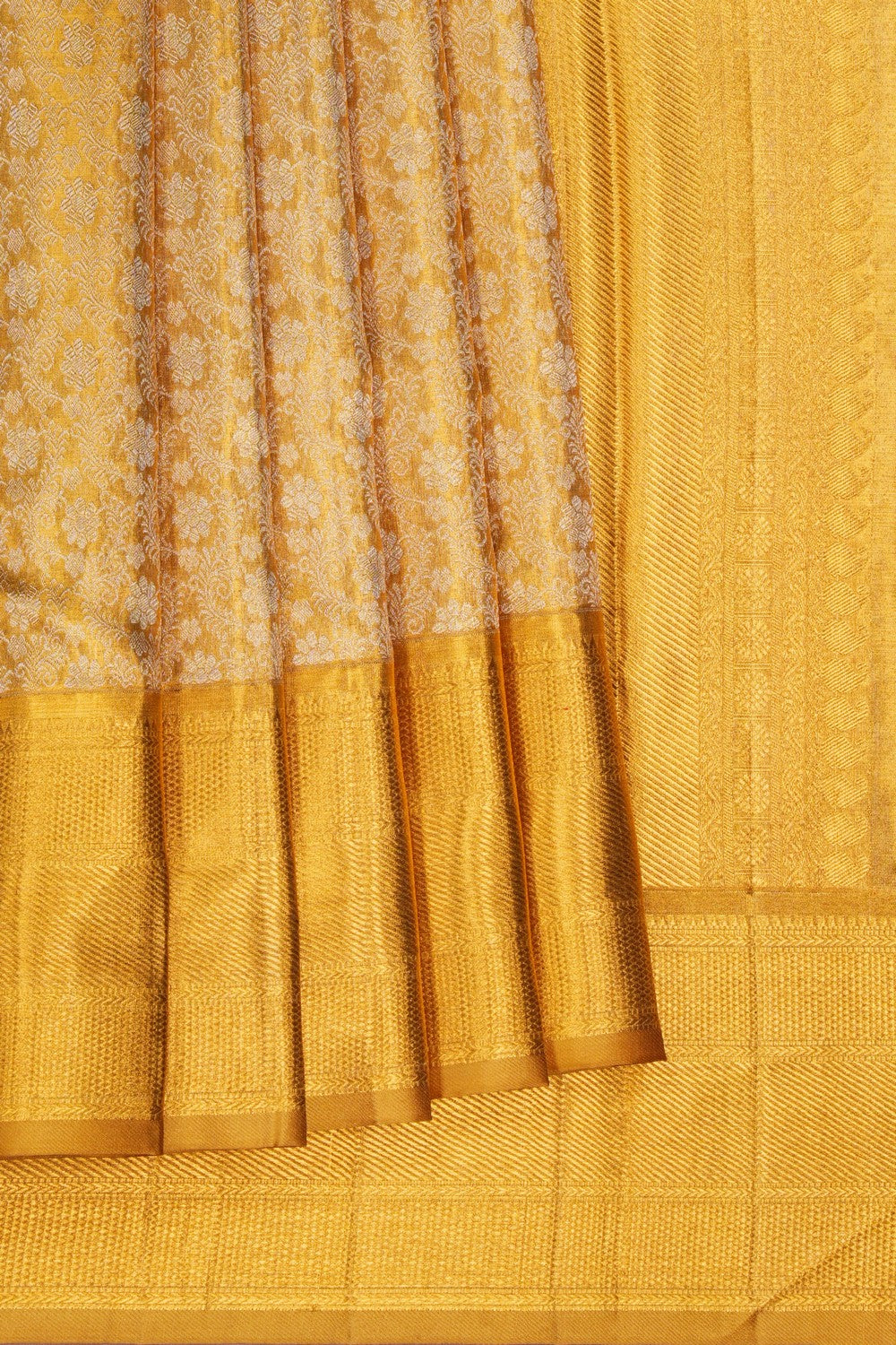 Image of Gold Kanjivaram Silk Tissue Brocade Saree