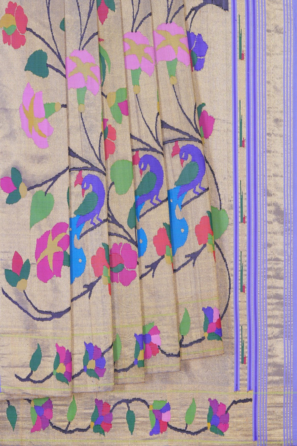 Image of Golden-Purple Paithani Silk Brocade Saree