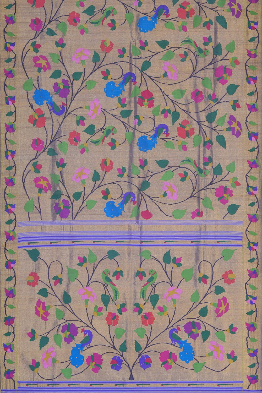Image of Golden-Purple Paithani Silk Brocade Saree