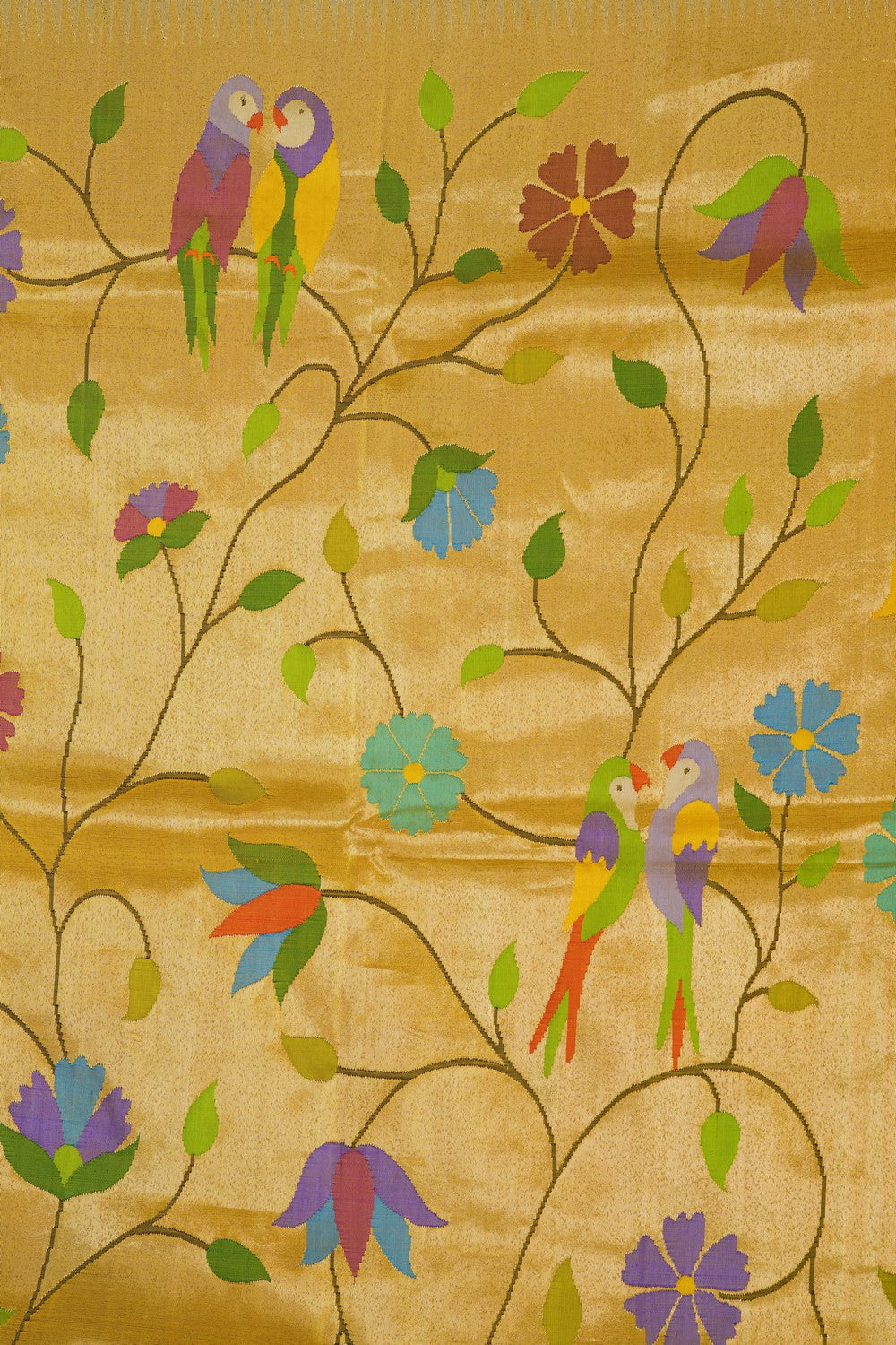 Image of Golden-Green Paithani Silk Brocade Saree