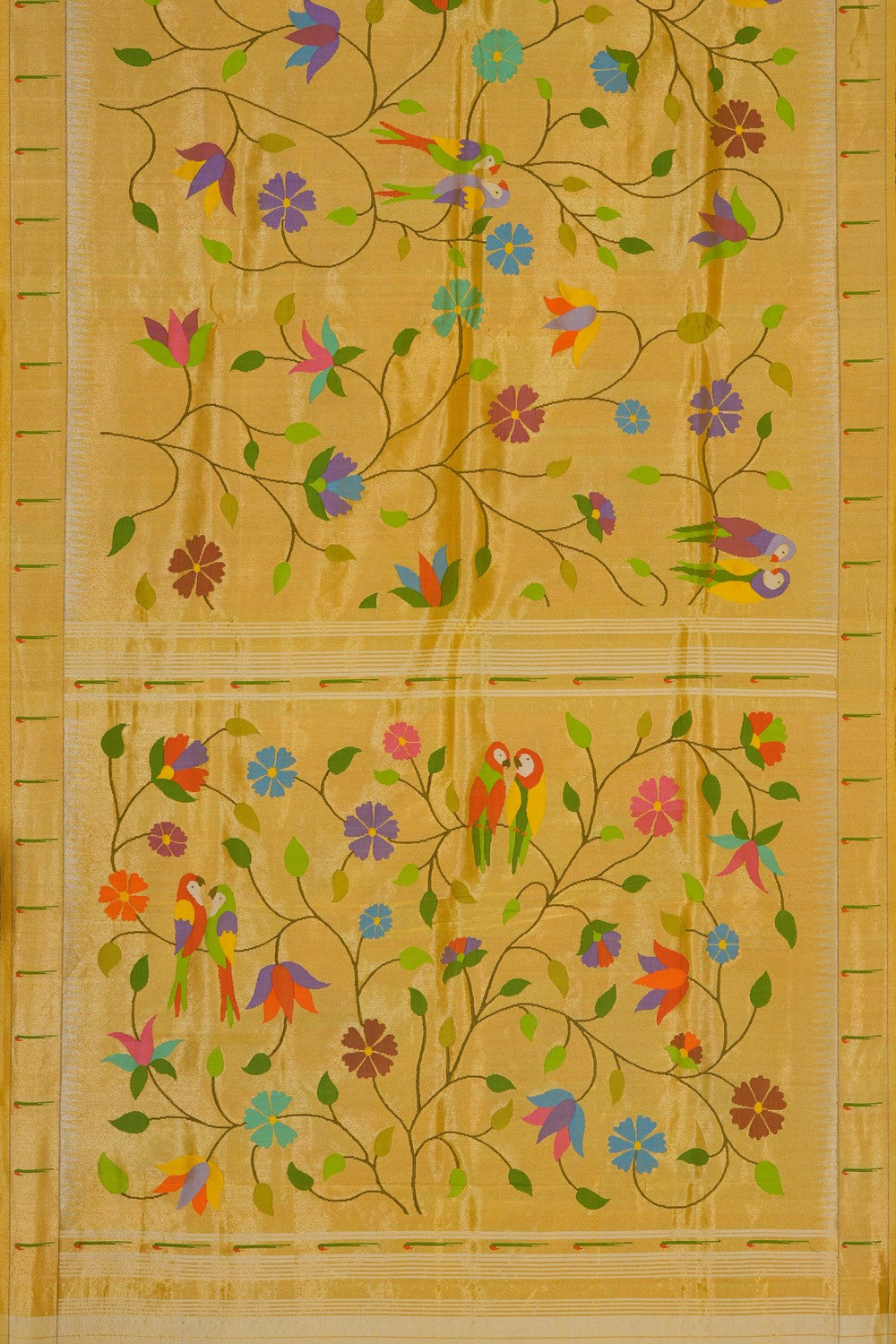 Image of Golden-Green Paithani Silk Brocade Saree