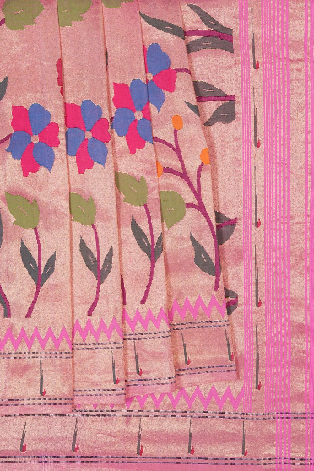 Image of Golden-Pink Paithani Silk Brocade Saree