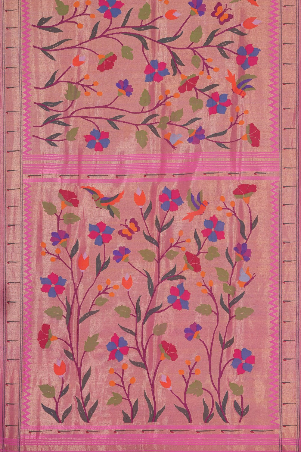 Image of Golden-Pink Paithani Silk Brocade Saree