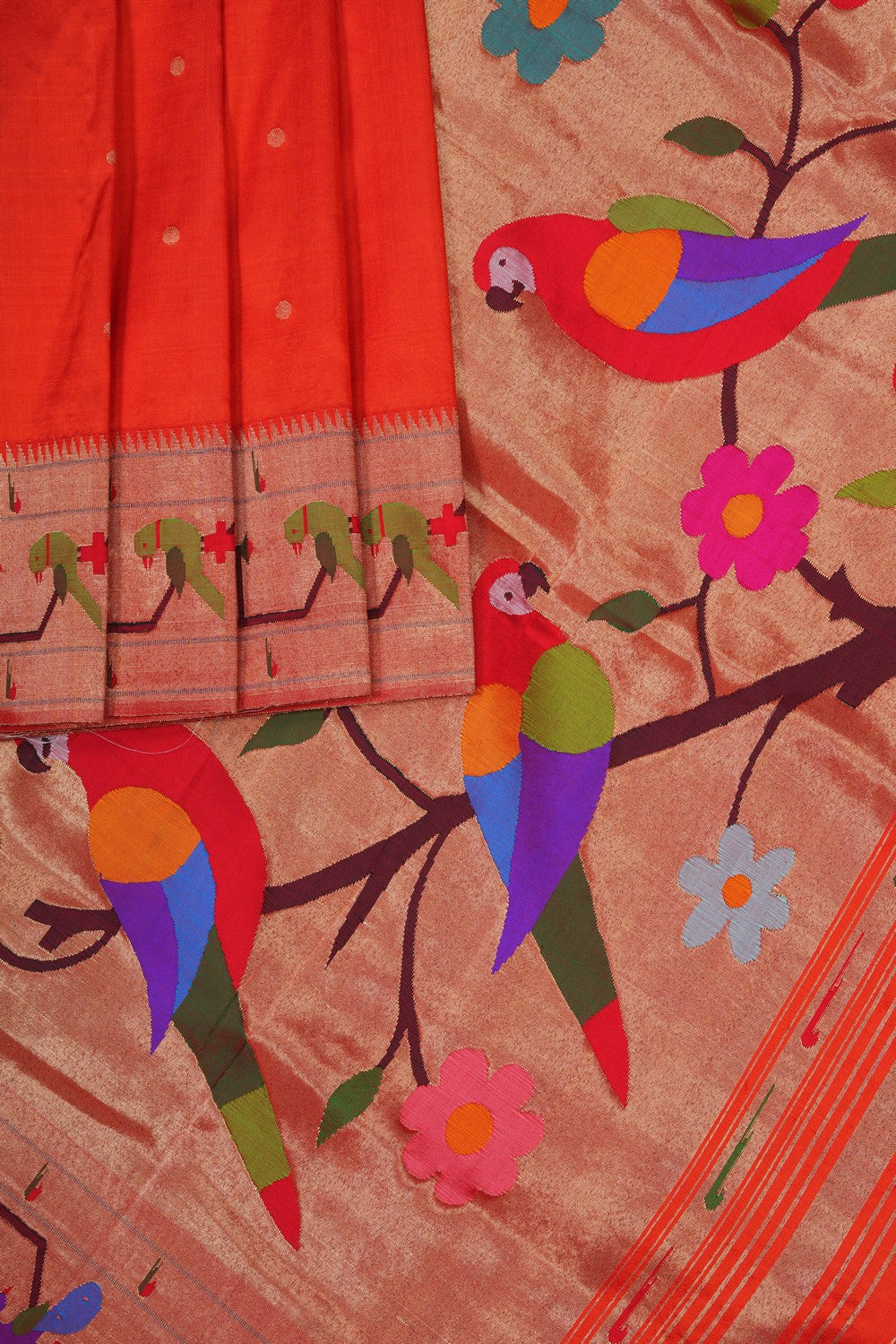Image of Orange Paithani Silk Saree